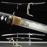 Vista 1 de HERO SWORD Handmde Kill Bill Sword Hattori Hanzo Katana Full Tang Sharp 1060 Cuchillos japoneses de acero de alto carbono, arma real para práctica
