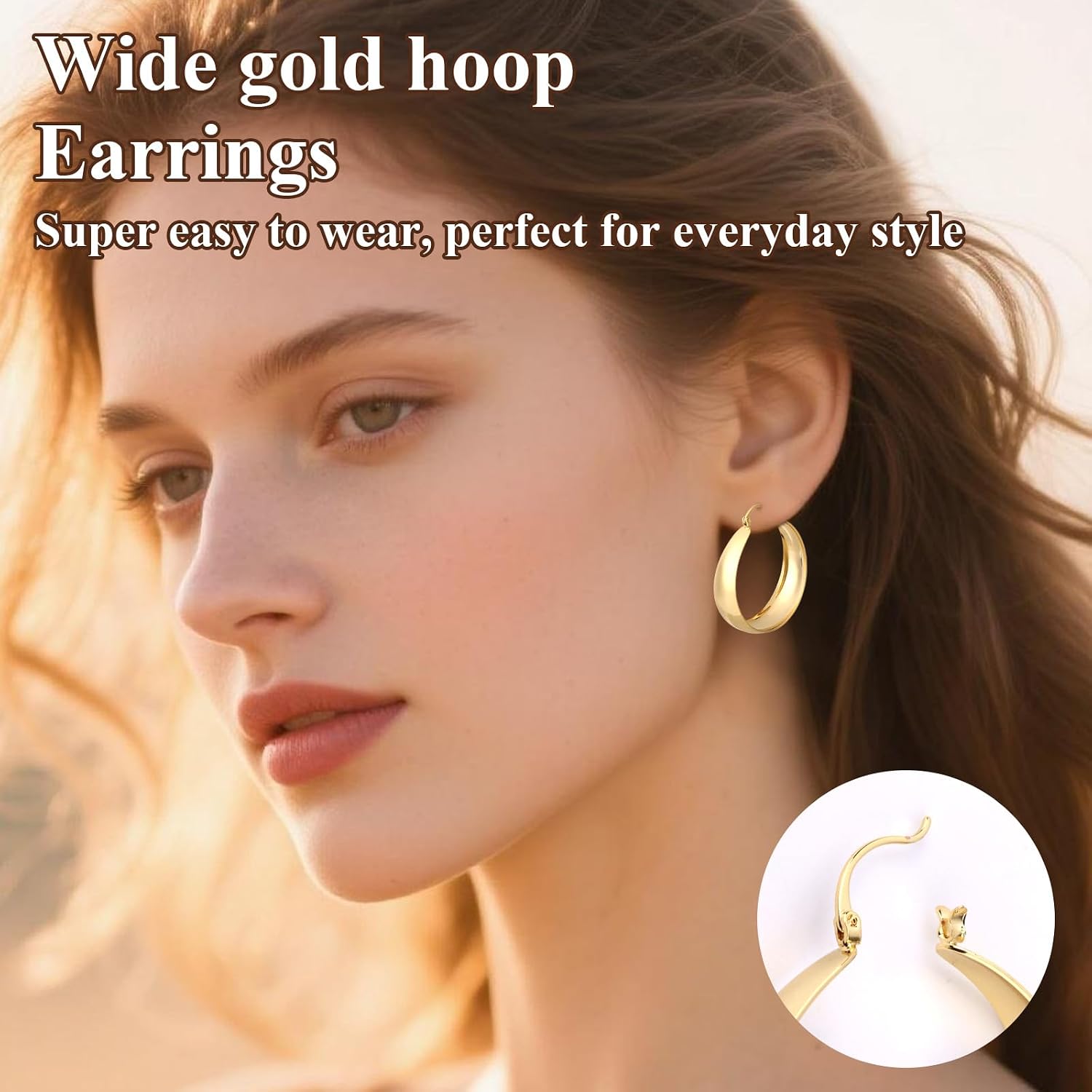Chunky Hoops Earrings, Round Hoop Earrings for Women Lightweight Thick Hoops Earring Stylish Jewelry Gifts for Women (Gold) image 4