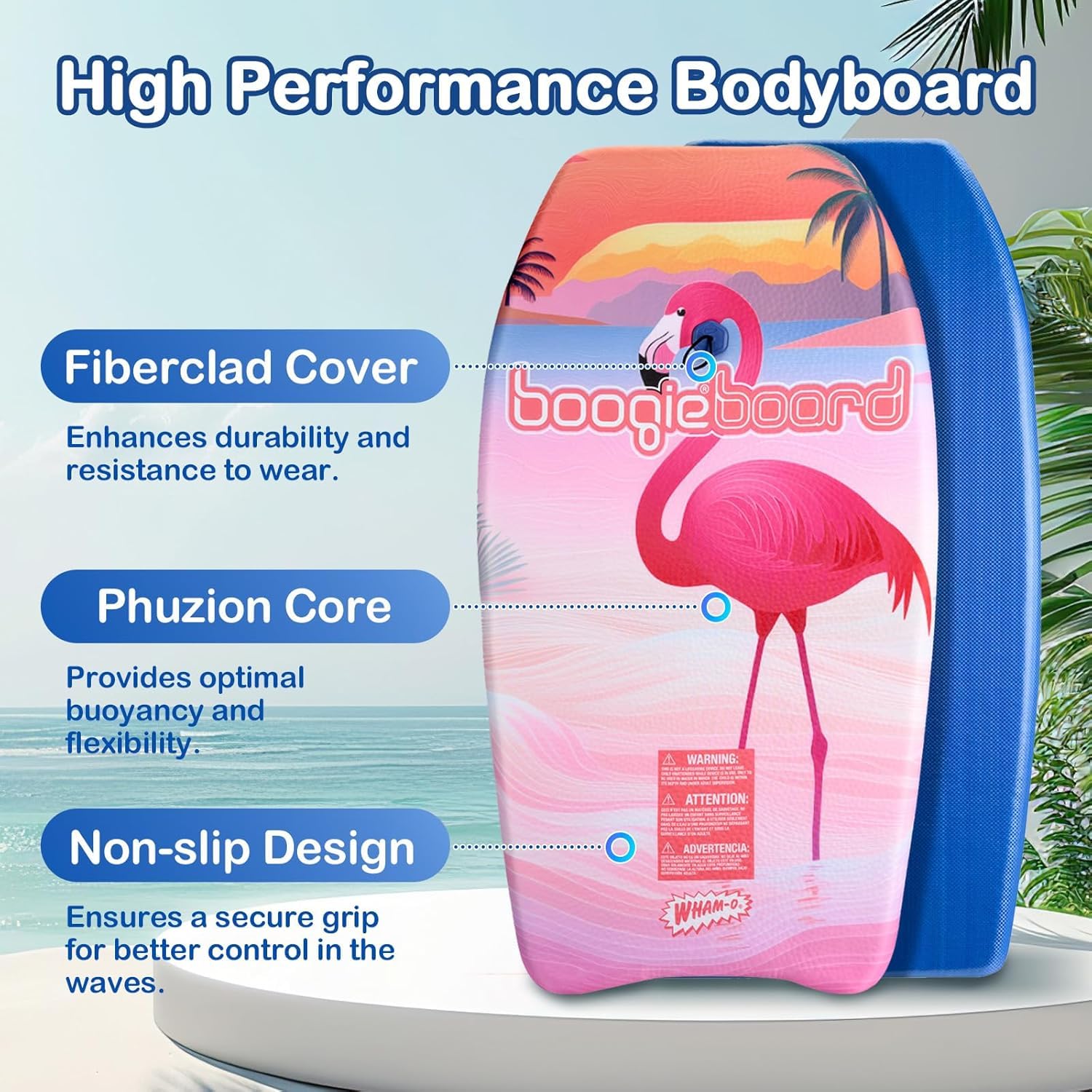 Wham-O Boogie Board, planche de bodyboard légère de 94 cm pour la plage, avec laisse de poignet pour débutants et entraînement, toutes les conditions ondulées (lot de 1)