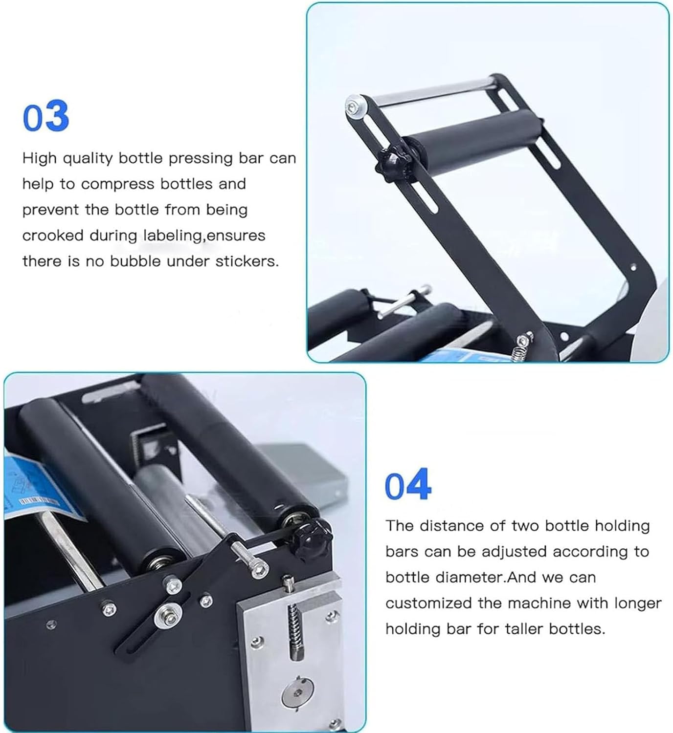 Semi Automatic Electric Round Glass Plastic Bottle Labeling Machine Sticker Label Applicator 30pcs/min Bottle Labeler for 15-100mm Diameter for Cosmetics,Food,Beverage Other Industries