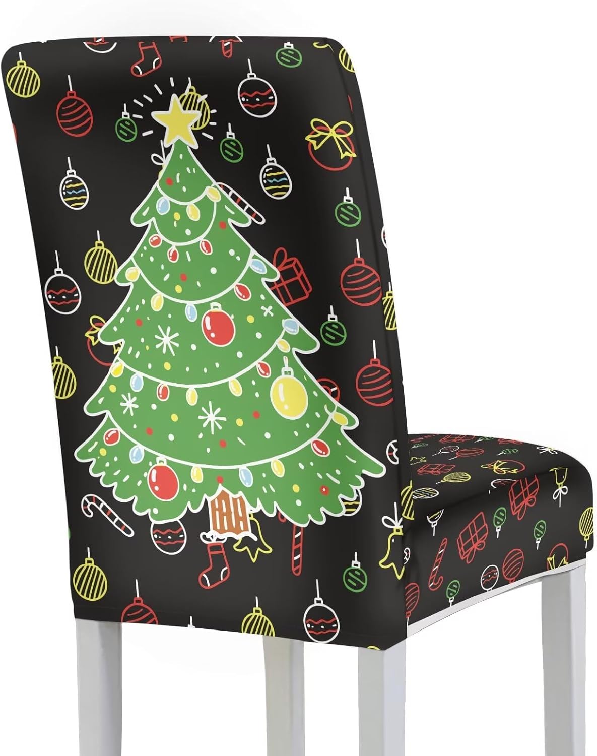 Rnyleeg Black Dining Seat Covers Christmas Tree Chair Covers for Dining Chairs 6 Pack Removable Washable Chair Protector Cover for Home Party Hotel Wedding Ceremony Holiday Decor