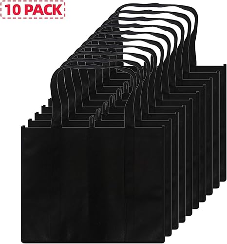 Miniatura 5 de Juego de 10 bolsas reutilizables de mercado extra grandes, extrafuertes, resistentes y con asas reforzadas, color negro