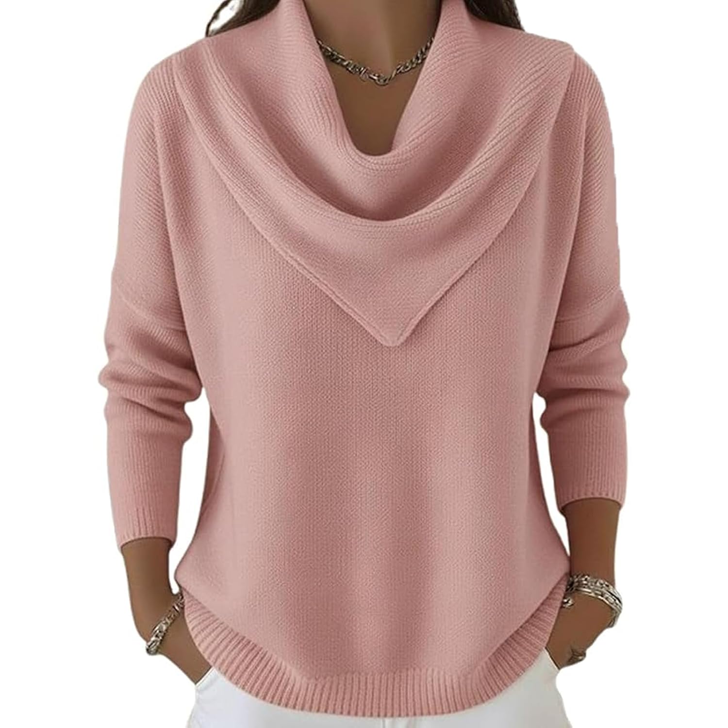 Elegant Retro Soft Triangle Neck Solid Color Sweater Top Cowl Neck Sweater for Women Autumn and Winter Fashion