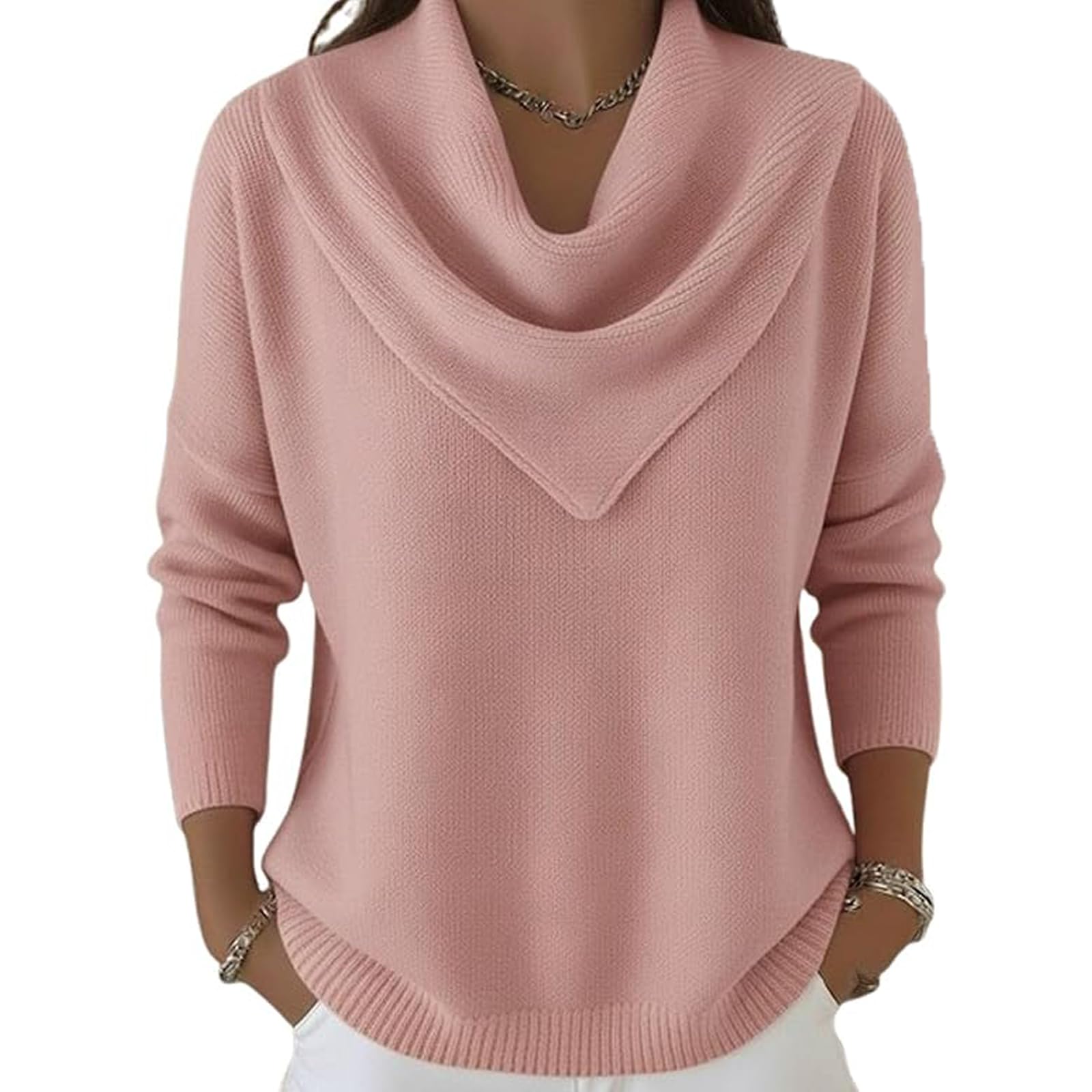 Elegant Retro Soft Triangle Neck Solid Color Sweater Top Cowl Neck Sweater for Women Autumn and Winter Fashion