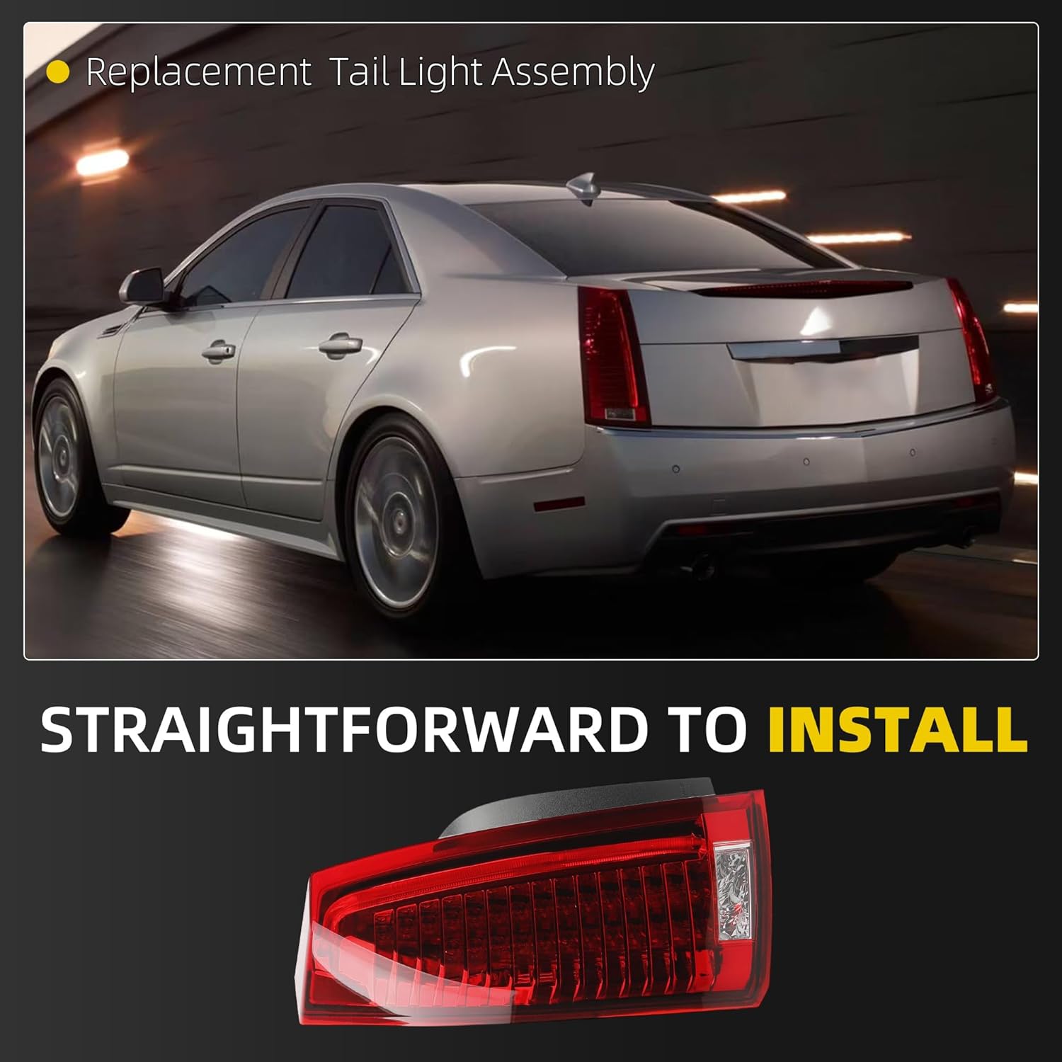 Dasbecan Tail Light Assembly Compatible with 2008-2014 Cadillac CTS LED Rear Lamp Taillight Left Driver Side Replace# GM2800225 22806053