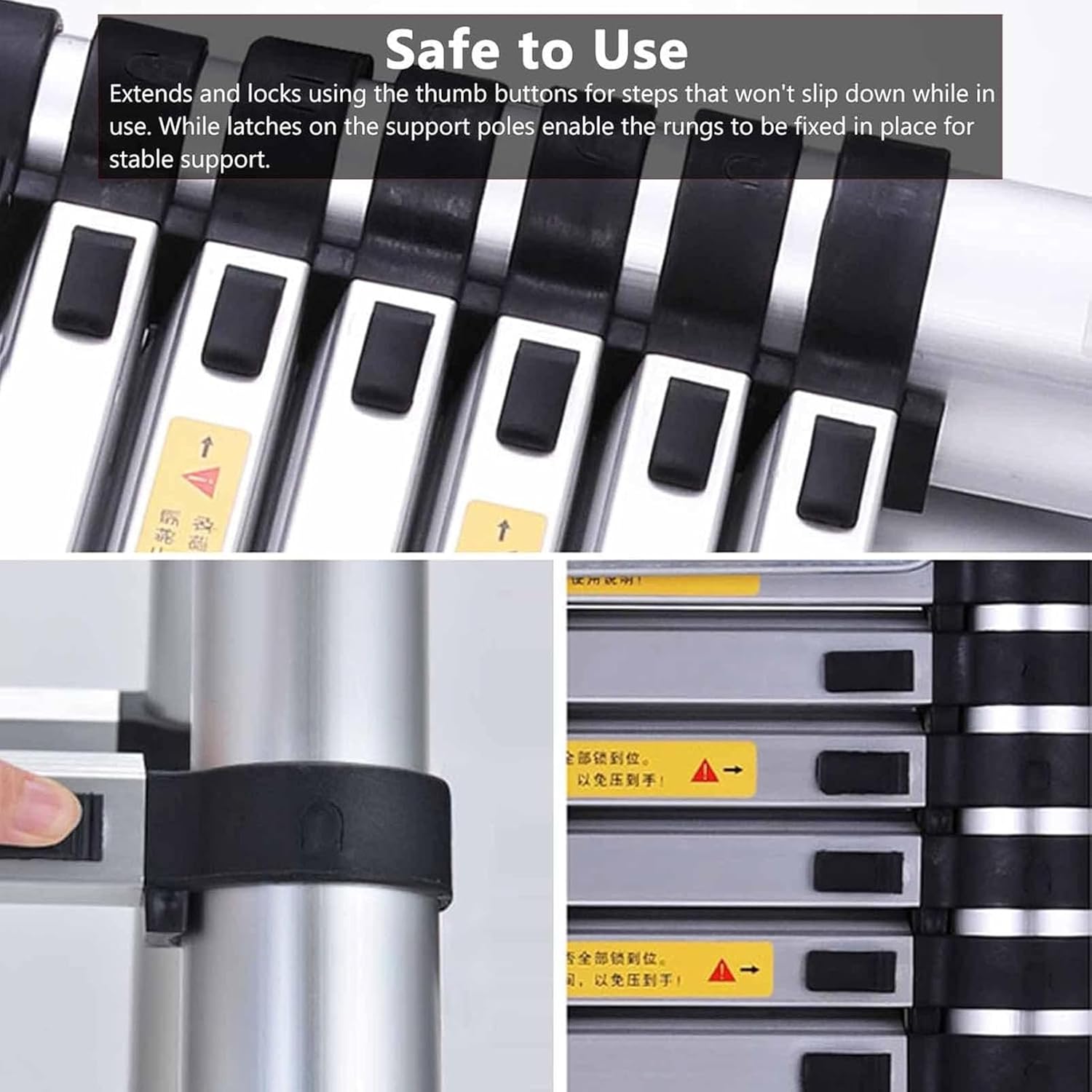 Telescoping Ladder Aluminum DIY RV Extension Folding Ladder with Heavy Duty Strap, 330lbs Max Load Heavy Duty Portable Home Ladder with Non-Slip Rubber Feet