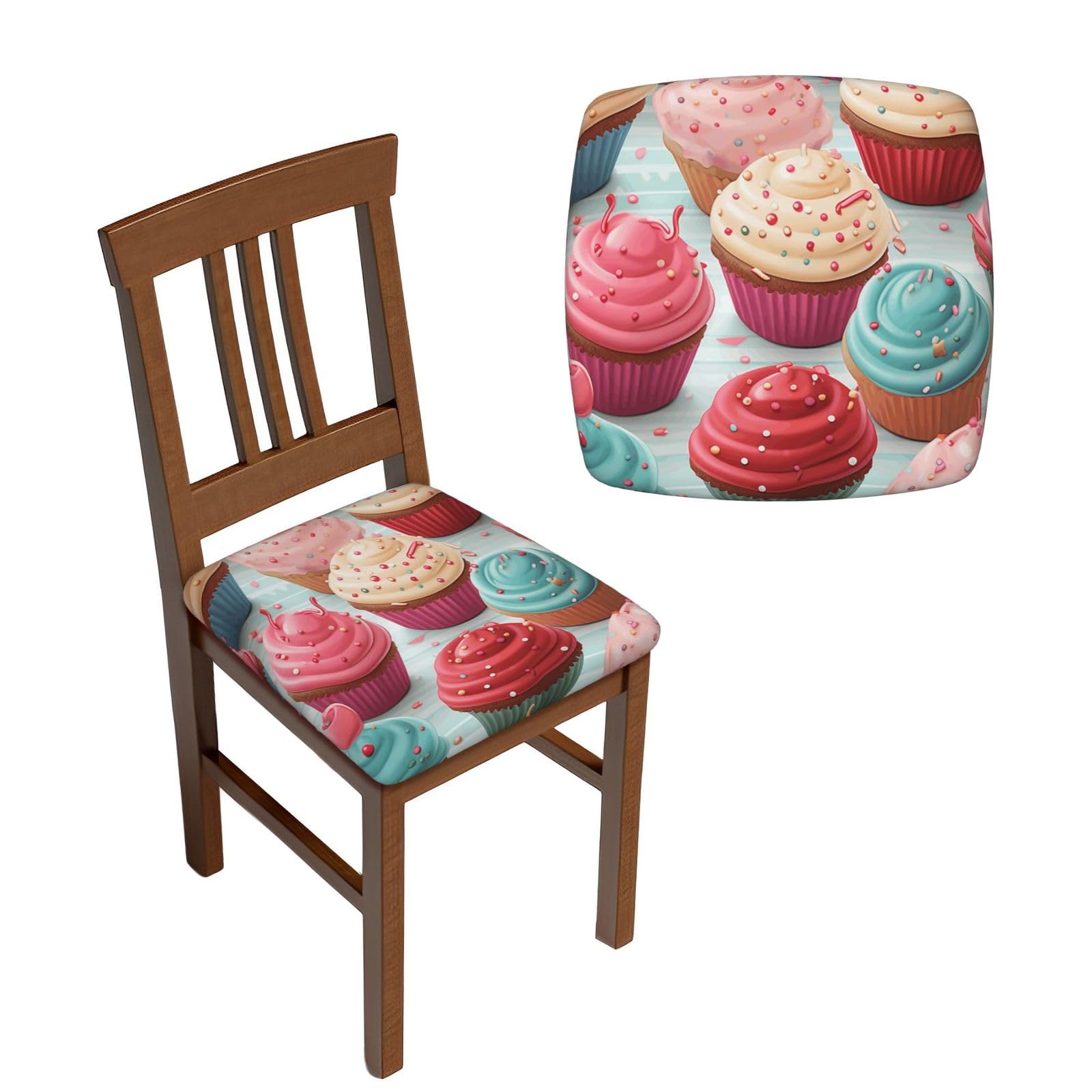 NONHAI 4PCS Dining Chair Seat Covers Set Colorful Sweet Lollipop Cupcake Donut Stretch Removable Chairs Covers Washable Seat Cushion Slipcovers Protector for Dining Room Kitchen Chairs