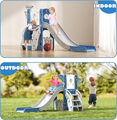 Miniatura 8 de Glaf Tobogán para niños pequeños 6 en 1 para exteriores para niños pequeños de 1 a 3 años, tobogán para bebés con aro de baloncesto y espacio de