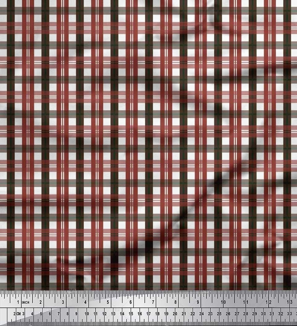 Soimoi Brown Viscose Chiffon Fabric Gingham Check Print Fabric by the Yard 42 Inch Wide
