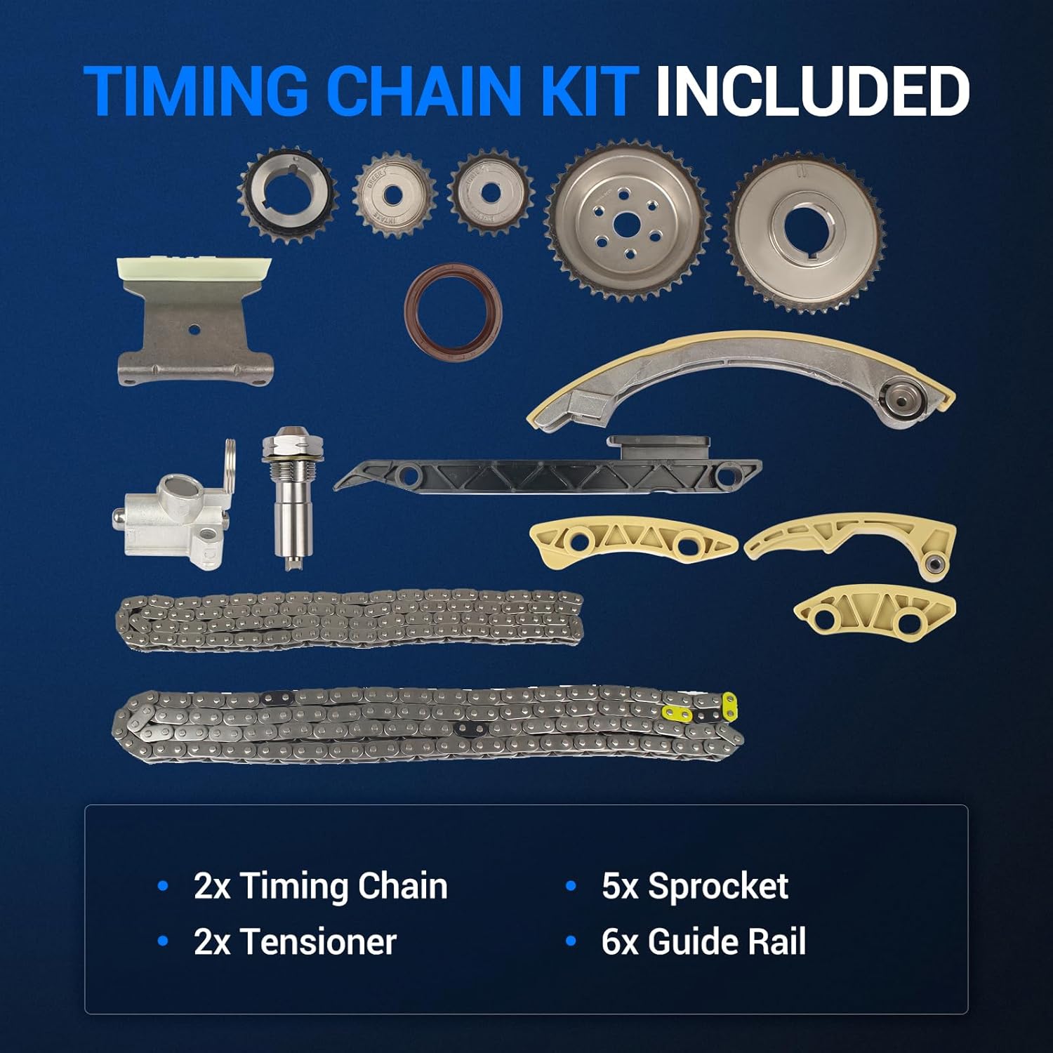 Autoround 9-4201S [2.4L 2.2L 2.0L] Engine Timing Chain Kit Fit for Chevy, GMC, Buick, Pontiac, Saturn, Saab - Malibu Equinox Terrain LaCrosse Regal Cobalt G6 Vue, w/Chain Guide Rail Tensioner Sprocket