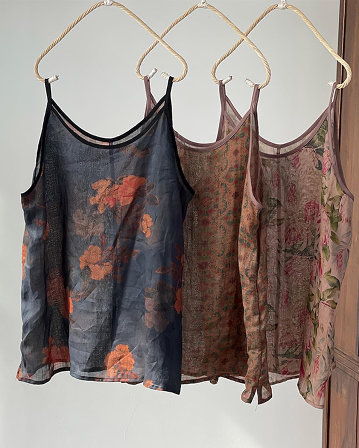 Womens Ramie Camisole Tank Tops Floral Printed Causal Breathable Sleeveless Tops Summer Loose Fit Spaghetti Strap Cami Shirts - Image 6