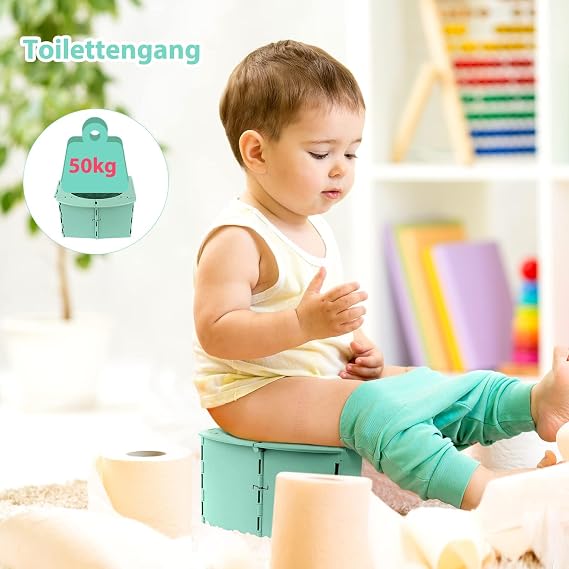 Travel Potty for Kids, Reusable Portable Folding Potty for Toddler, Foldable Toilet for Outdoor Camping, Toddler Potty Seat (Green)