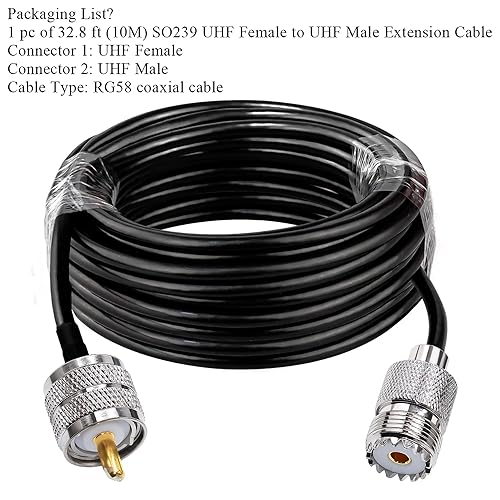 Miniatura 6 de TUOLNK Cable coaxial RG58 UHF macho a hembra, cable de extensión CB de baja pérdida, antena PL-259 Jumper para radio CB, radioaficionado de 32.8