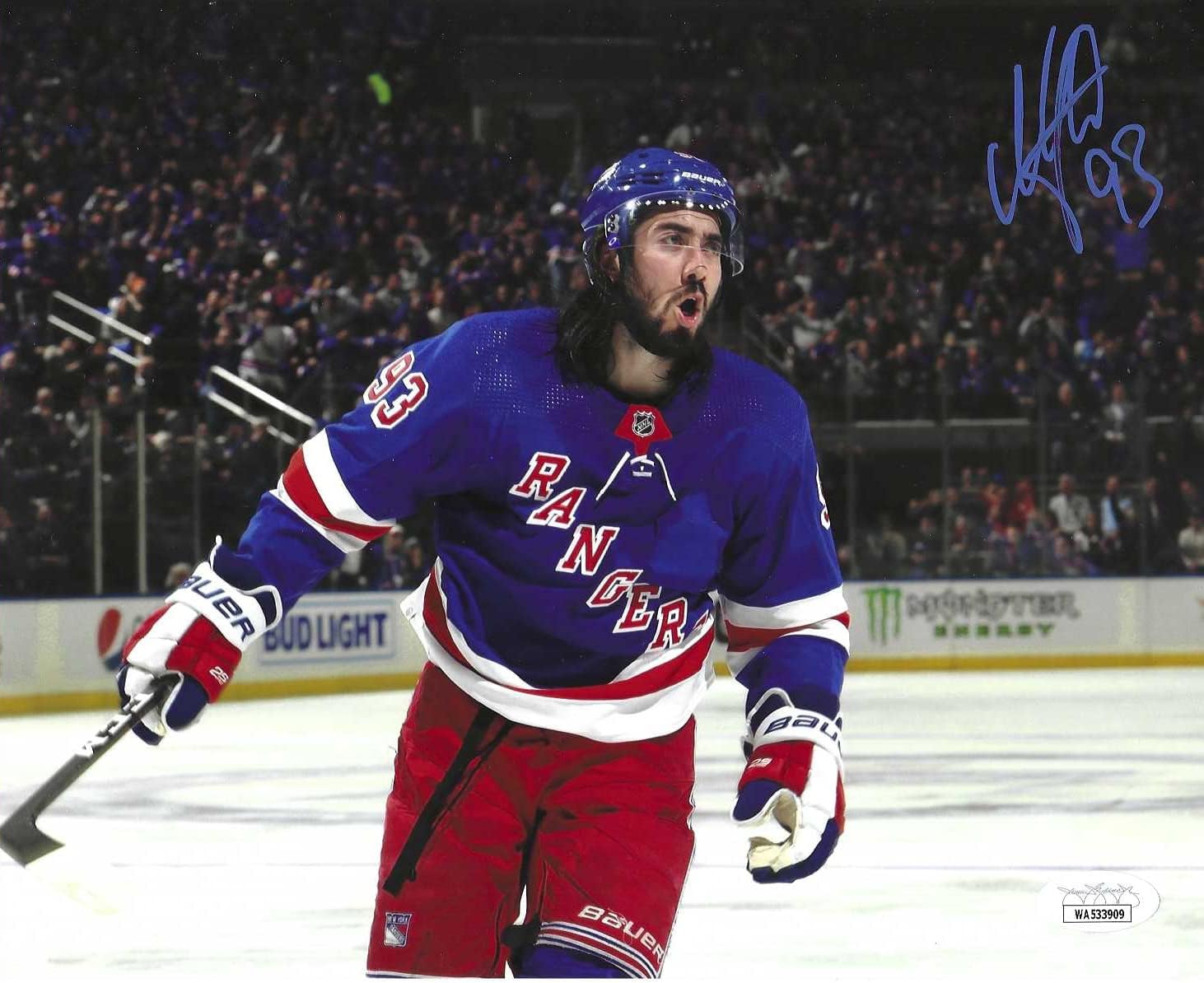 The New York Rangers Mika Zibanejad Autographed 8x10 Photo Picture - Valentines Day, Birthday, Fathers Day, Or Christmas Gifts For Men, Dad, And Husband JSA COA