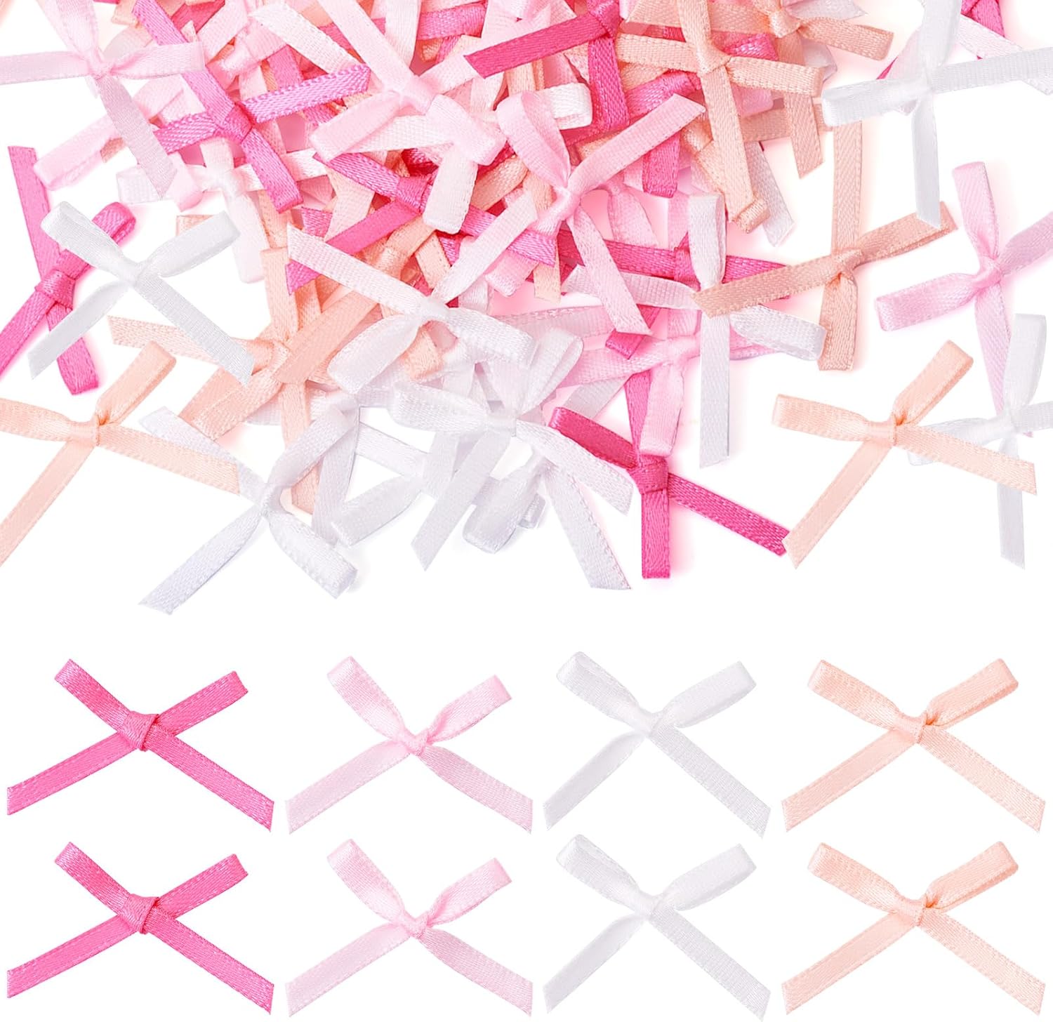 100Pcs Small Bows for Crafts Hair Bows Ribbon Pink Polyester Aesthetic Premade Bows Bowknots for Women Hair Accessories Cake Treat Bags Phone Case Decor Ornament