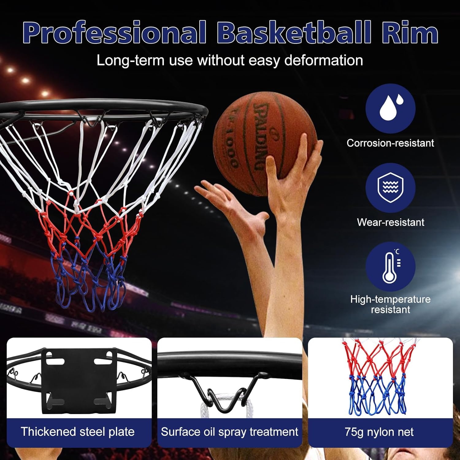 Basketball Rim Replacement 18" Steel Rim with Net, Easy to Install and Reliable Quality