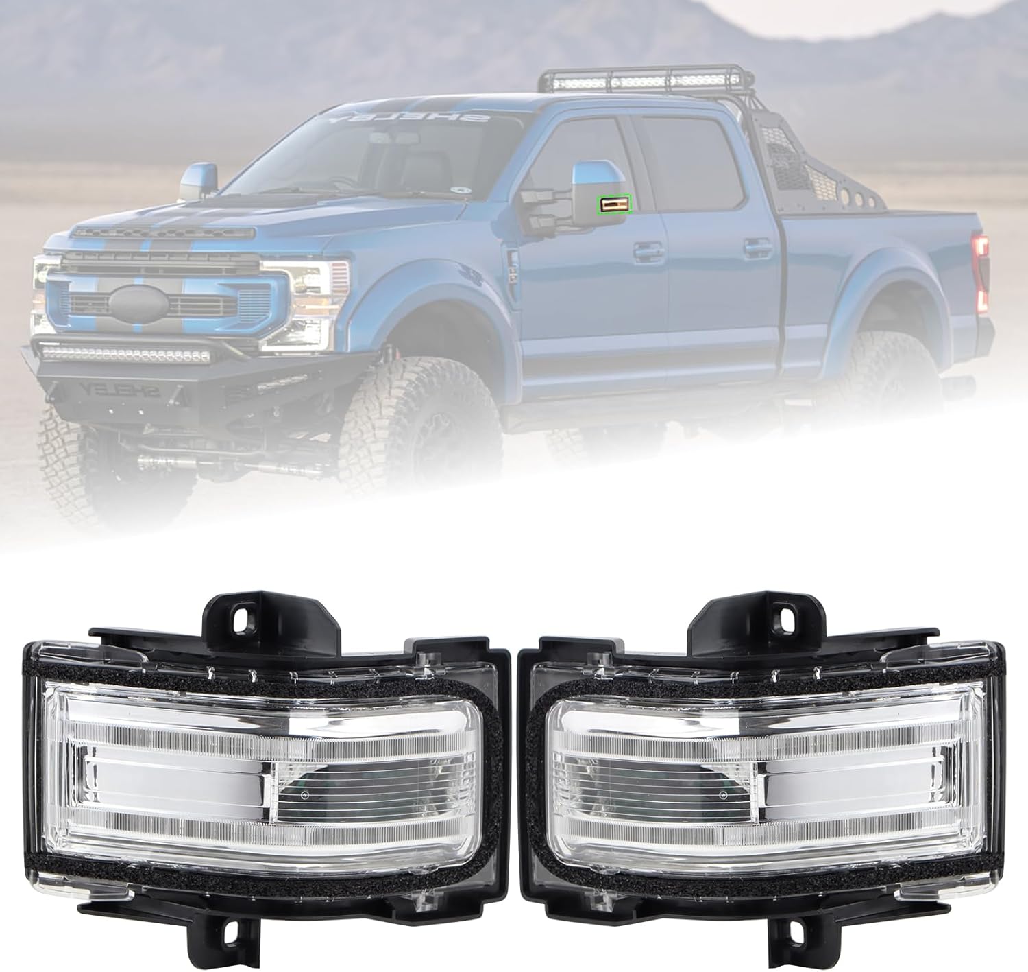 A Pair Door Tow Mirror Turn Signal Light Fit for 2015-2025 Ford F150 F250 F350 F450 F550 Super Duty Signal Lamp Assembly Left Driver Right Passenger W/o Spot Three-Pins HC3Z13B374A HC3Z13B375A