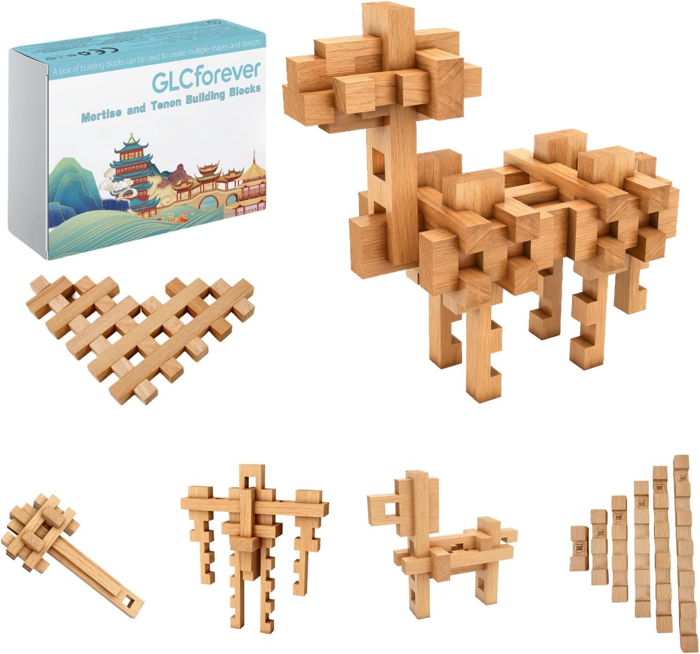 Animal Camel Educational Wooden Building Blocks - 37 Pcs Assembled into More Different Shapes, STEM Toy Gift for Kids, Learning Toys for Ages 3+