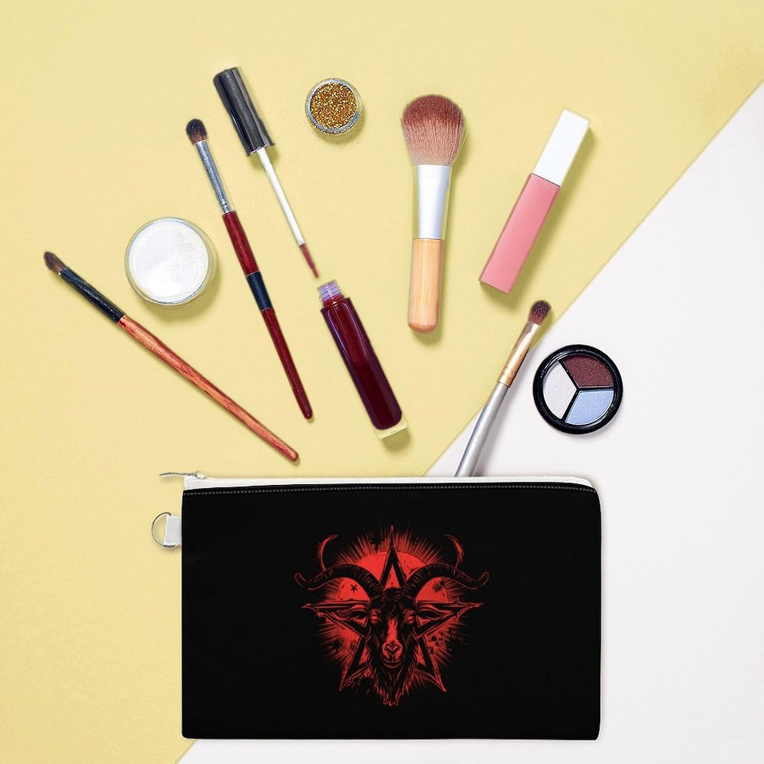 Pentagram Goat Satanic Coin Purse Pouch Change Holder With Zip Canvas Clutch Card Wallet for Women Men