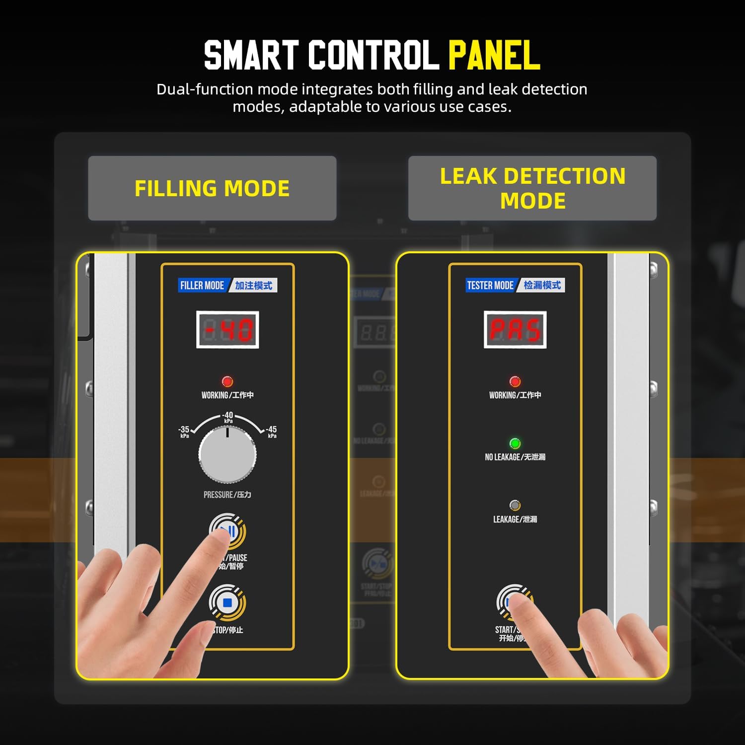 All-in-One Cooling System Leak Detector and Vacuum Filler Tool Machine, Automatic Coolant Replacement, Cooling Pressure Test & Cooling System Protection, 3 Adapters for One-Person Operation
