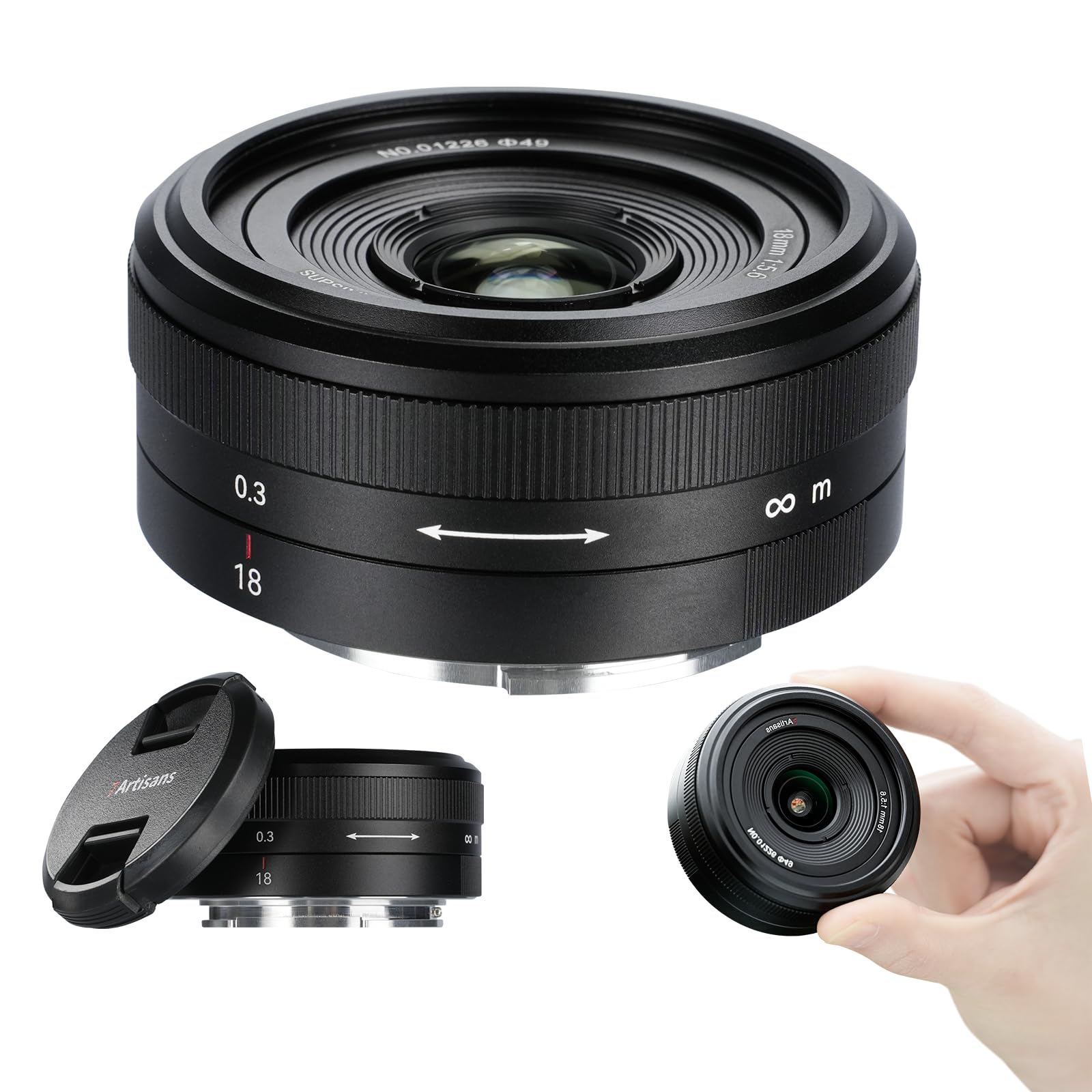 7Artisans Obiettivo F5.6 E da 18 mm, ultra fine, full frame, messa a fuoco manuale, ampia apertura, obiettivo a distanza focale fissa, compatibile con filtri da 49 mm, Sony A7III, A9, NEX 3, 7, A6100,