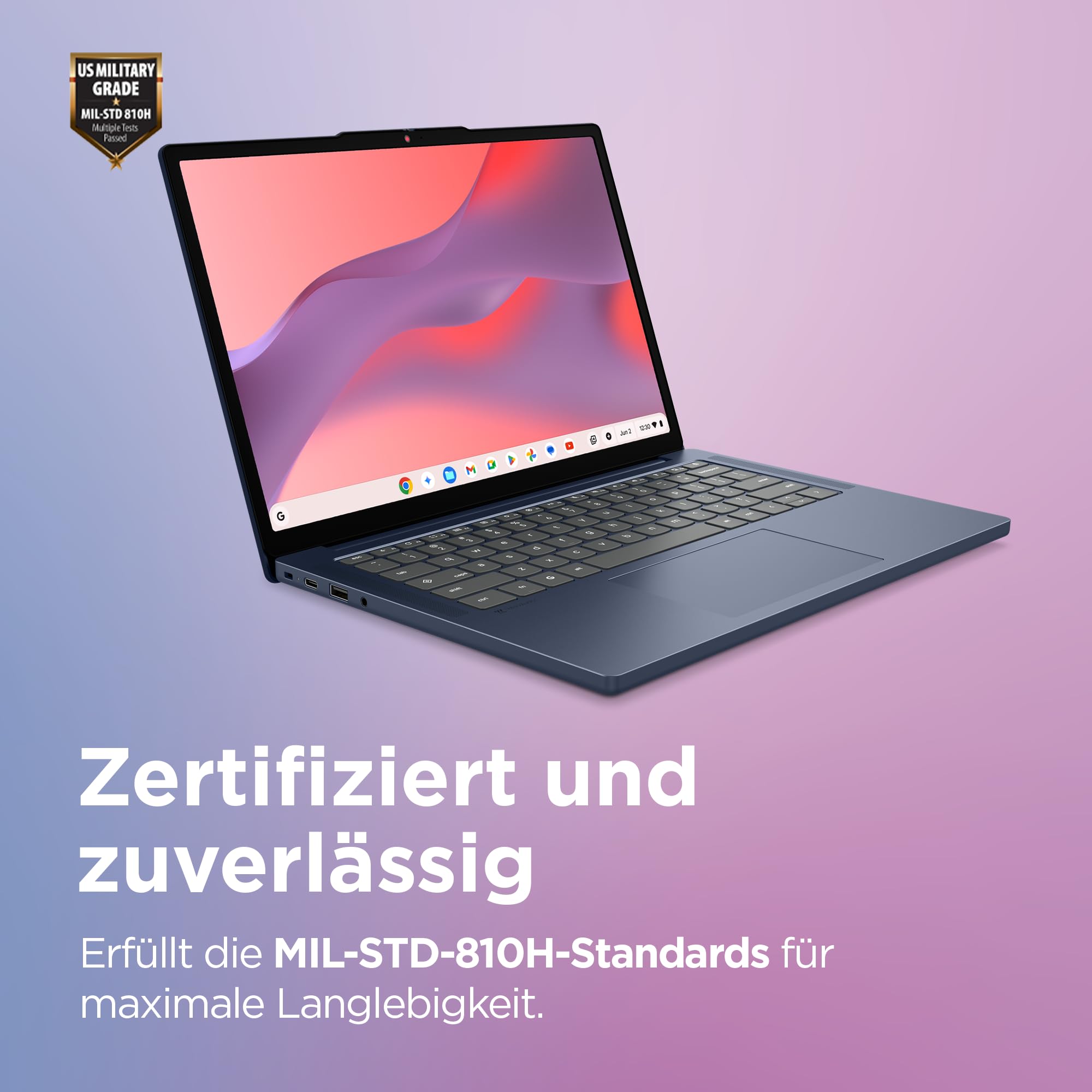 Lenovo Chromebook Laptop | 14" WUXGA Display | MediaTek Kompanio 540 | 4GB RAM | 128GB SSD | ARM Mali-G57 MC3 Grafik | ChromeOS | QWERTZ | exkl. Farbe in Cosmic blau | 3 Monate Premium Care