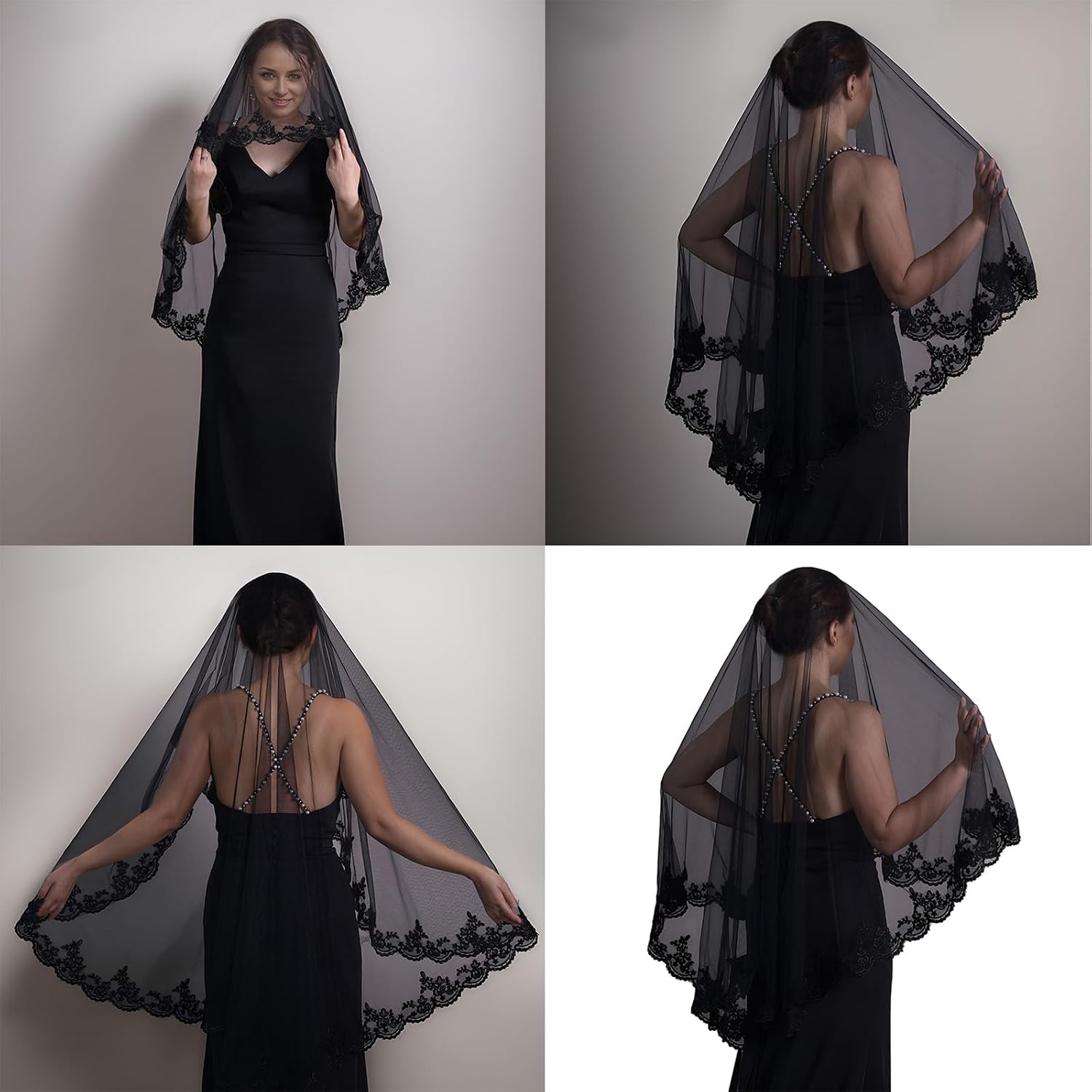 Dark Veil Lace Veils Mantilla Head Covering Wedding Hair Accessories Black Wedding Headscarf Lace Black Bridal Veil