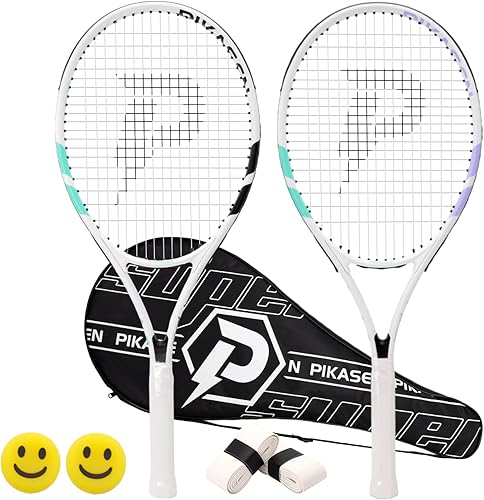 Juego de raquetas de tenis de 27 pulgadas para adultos, juego de raquetas de tenis recreativas para 2 jugadores con 2 overgrips y 1 bolsa de tenis.