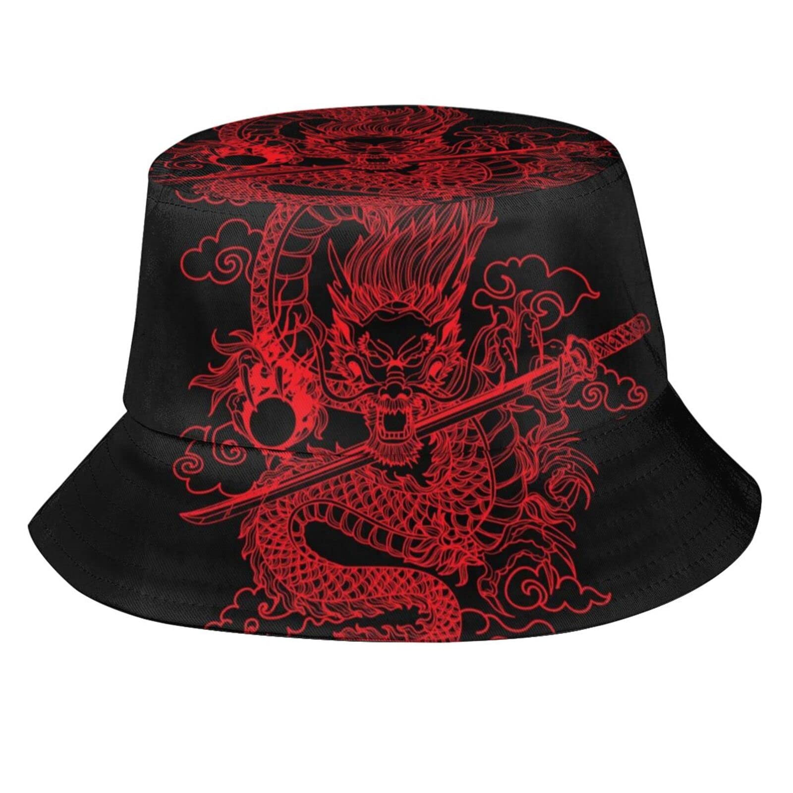 Chinese Dragon Bucket Hats Summer Travel Beach Sun Hats Wide Brim Dragon Fisherman Cap for Women Men
