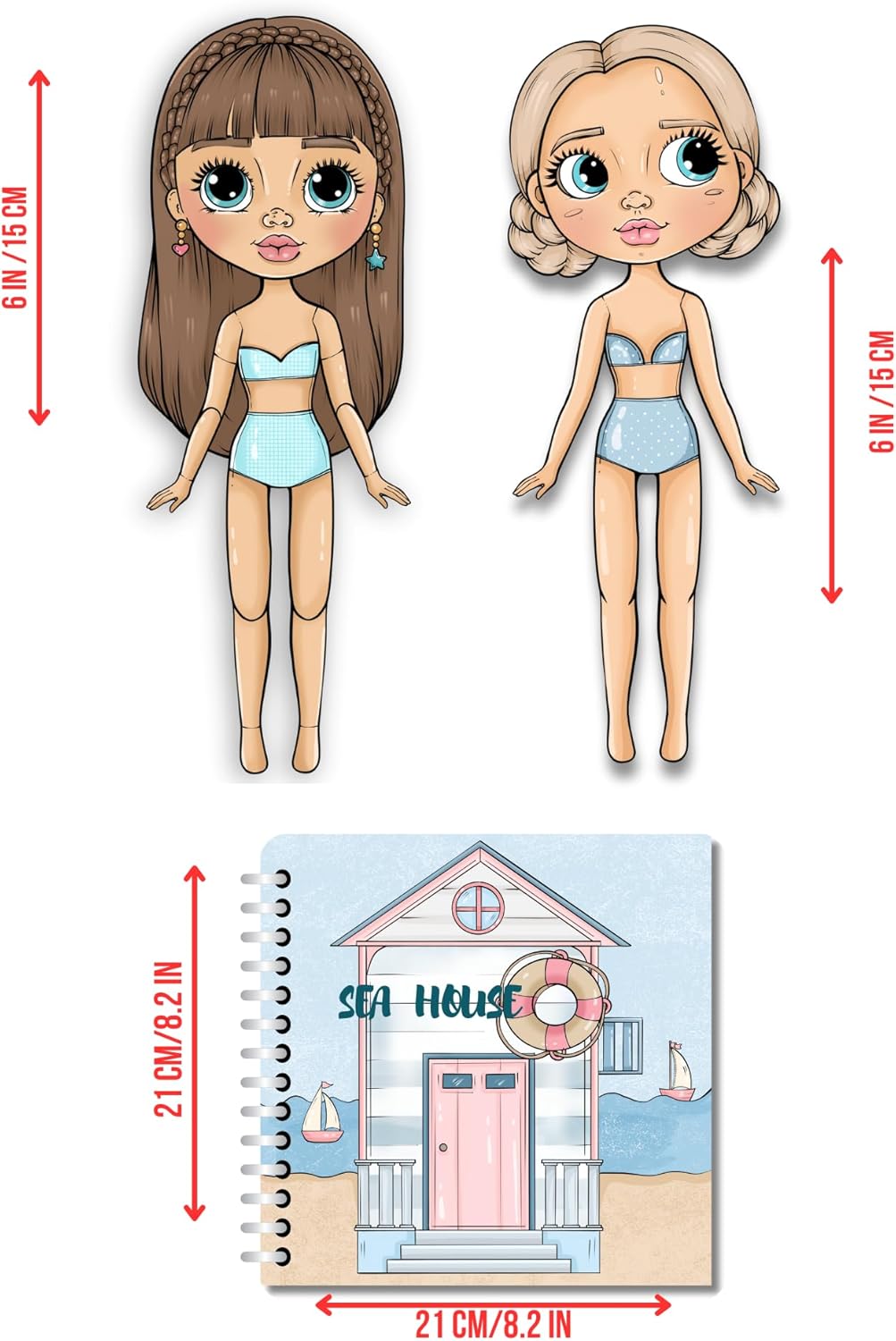 Spring Acorn Paper Doll House Activity Book for Girls, Dress Up Paper Dolls with 2 Dolls & Accessories, Creative Quiet Book, Travel Activity, Gift for Kids, 21x21 cm (Blue)