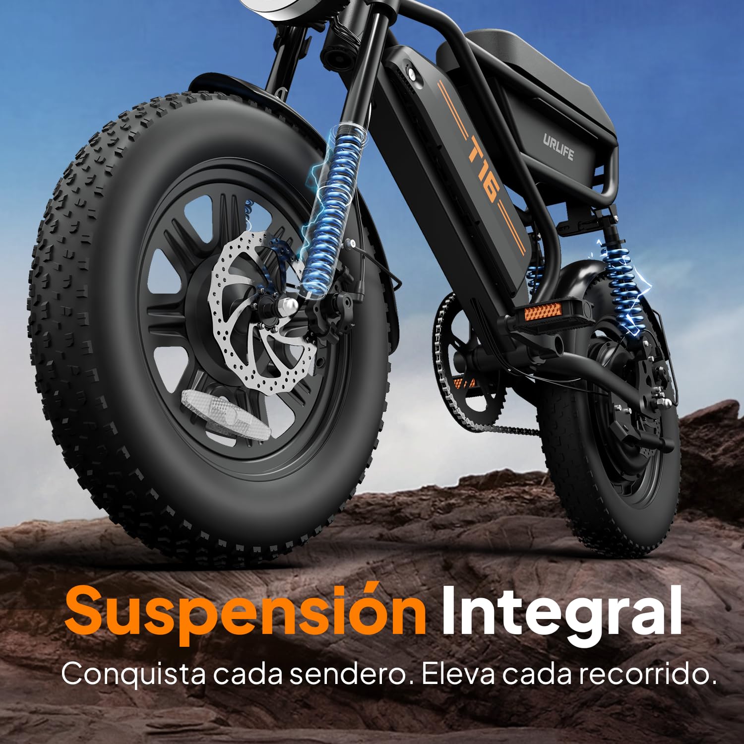 URLIFE Bicicleta Eléctrica para Adultos, 16" x 3.0 Alcance de 100km | Batería Extraíble de 48V y 13Ah, E Bike Motor Sin Escobillas de 250W, Bici Eléctrica para Adolescentes