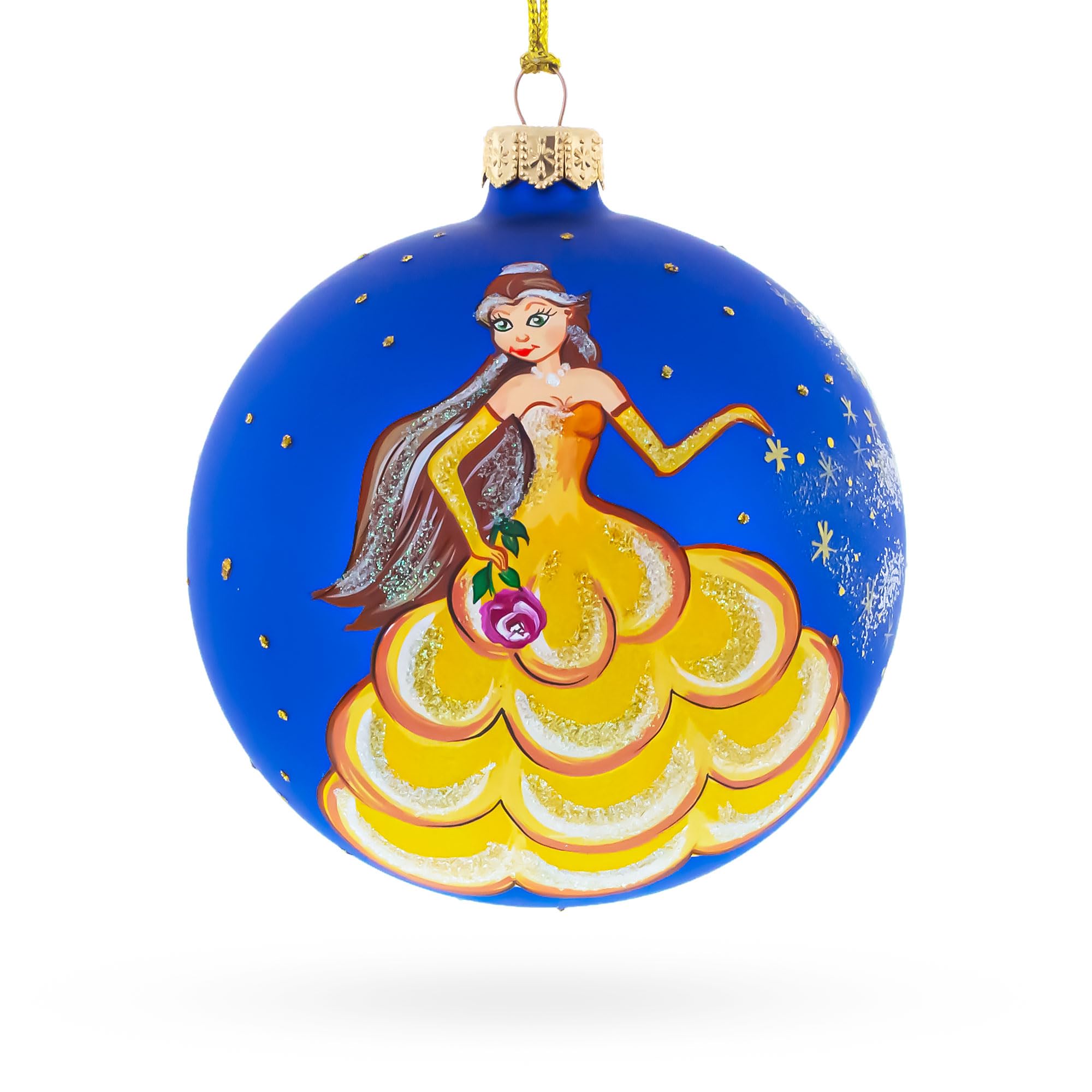 Encantadoras Flores: Princesa Adornada con una Corona Floral en una Lujosa Bola de Vidrio Soplado Adorno de Navidad de 4 Pulgadas