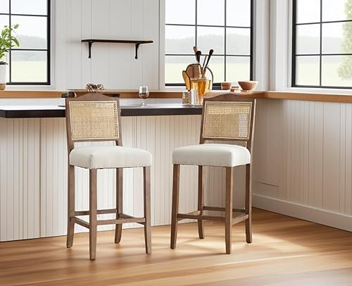 Miniatura 7 de CIMOTA Juego de 2 taburetes de ratán de 30 pulgadas de altura de mostrador, sillas de bar modernas de mediados de siglo, taburetes de bar tapizados