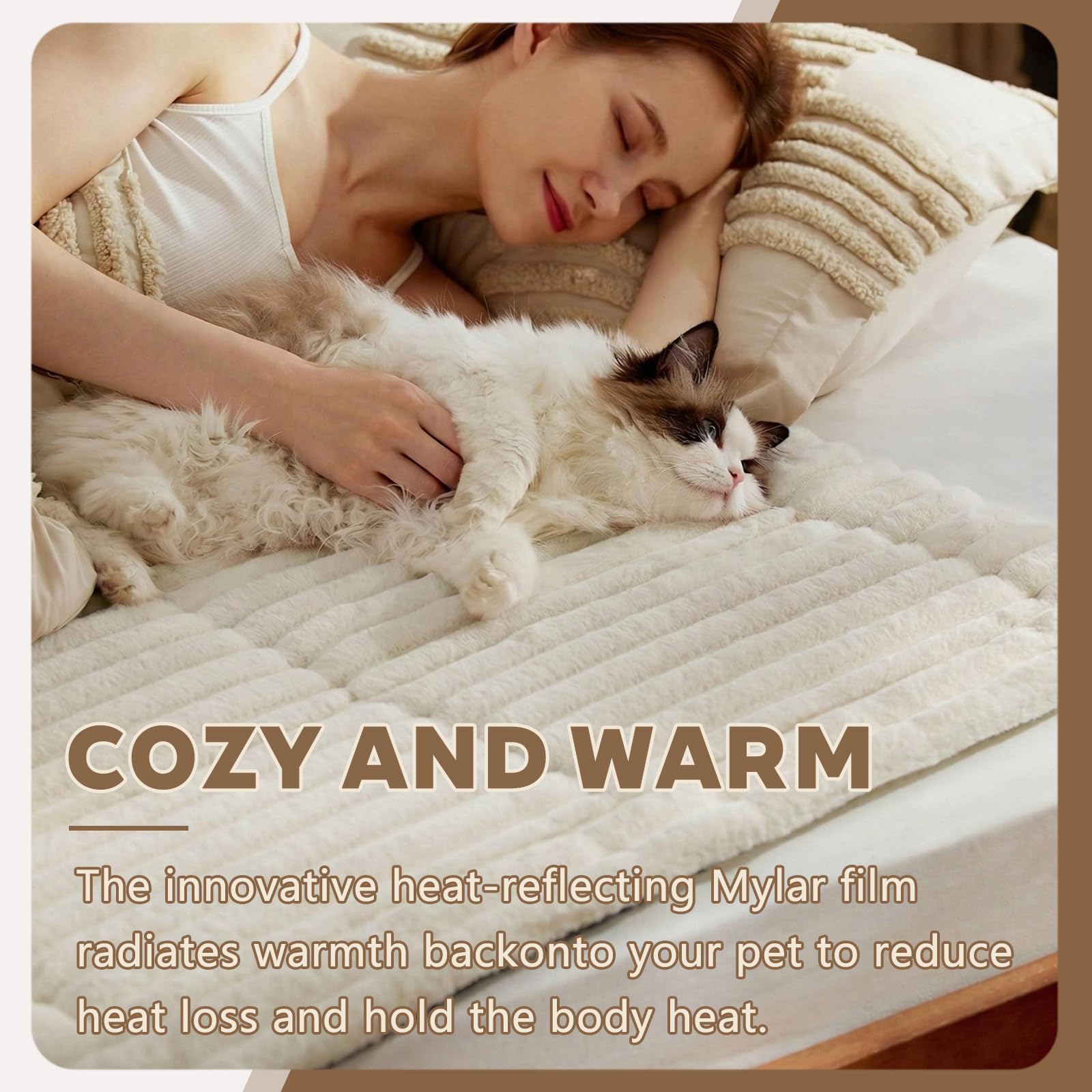Selbstwärmende Katzendecke, Selbstheizende Thermomatte für Katzen, Extra Warmes Thermo Haustierkissen, Waschbares Hunde und Katzenbett, Transportbox Einlage, DeckeBrown,89x58cm/35x23in