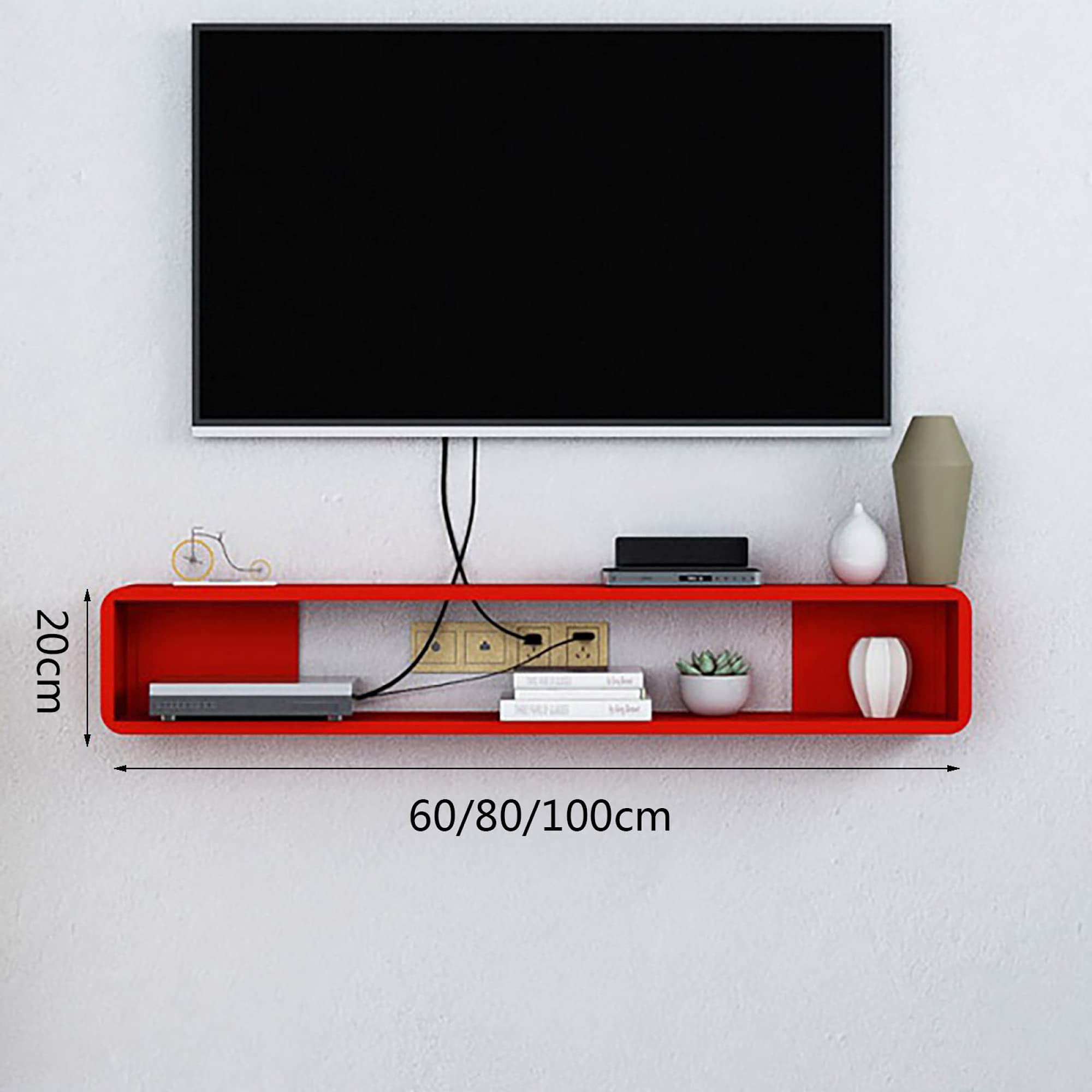 Mobile TV sospeso, Supporto TV, Console multimediale TV Media Center fissata al Muro per Soggiorno Camera da letto/rosso/60 cm