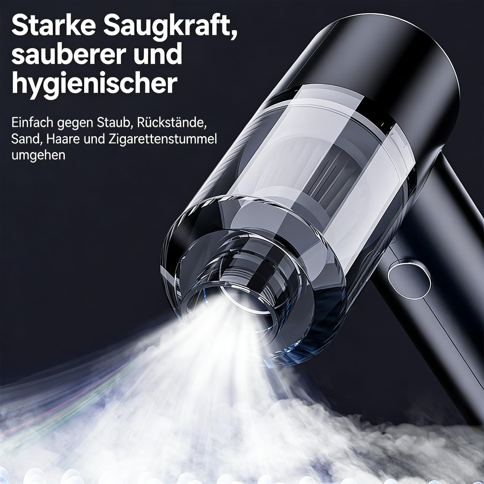 Dustaclean Handstaubsauger 130W starker Saugkraft Handheld Vacuum, kabelloser Handakku-Staubsauger für Auto & Zuhause, mit Zubehör-Set, wiederaufladbar (Weiß)