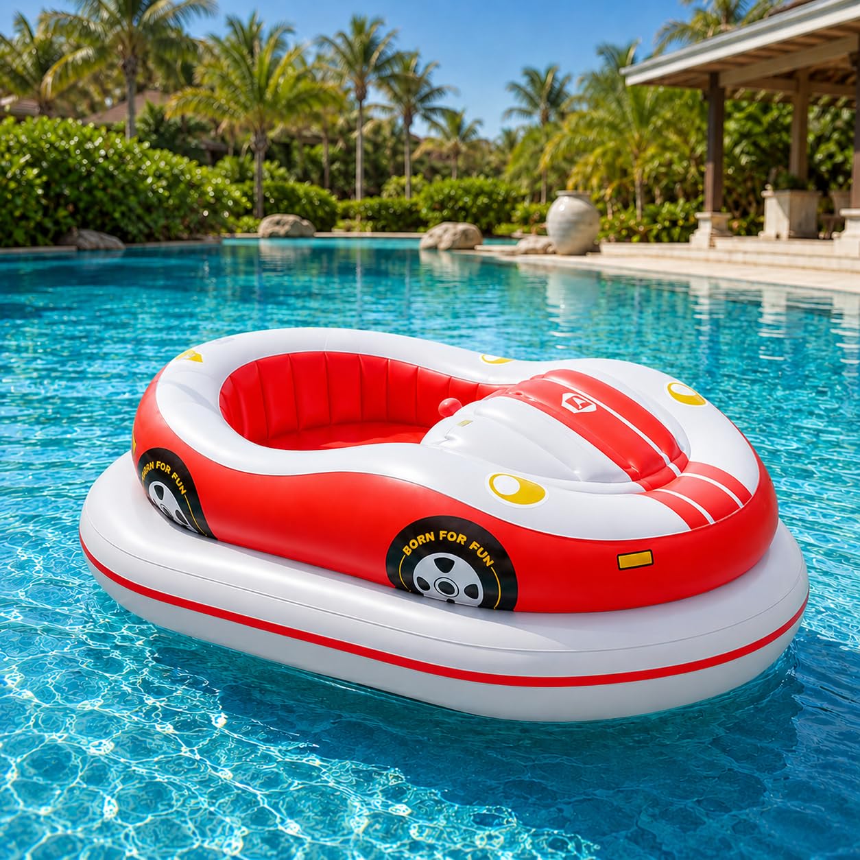Sunseota Red Rechargeable Inflatable Electric Bumper Boat,Motorized Pool Lounger For Adults,Spin & Turn,Wide Stable Base,Cordless Air Pump Included,Pool Toys -1Battery