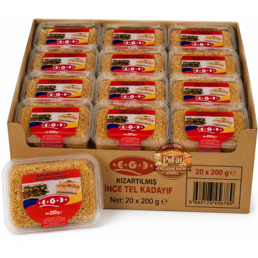 PUFAI Bundle – Gerösteter Dubai Kadayif 200 g – Knusprige geröstete Teigfäden für Dubai Schokolade, Desserts und kreative Backrezepte – Vorteilspack 20er-Set