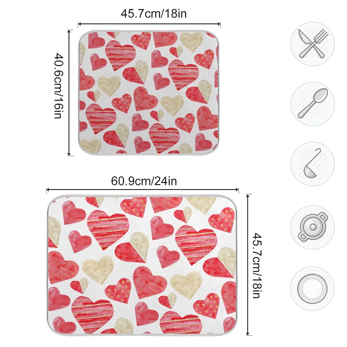Tapis Égouttoir à Vaisselle Absorbant Antidérapant – Motif Coquelicots Rouges Et Violets 40,6 X 45,7 Cm – Pour Plan De Travail, Gamelles Animaux