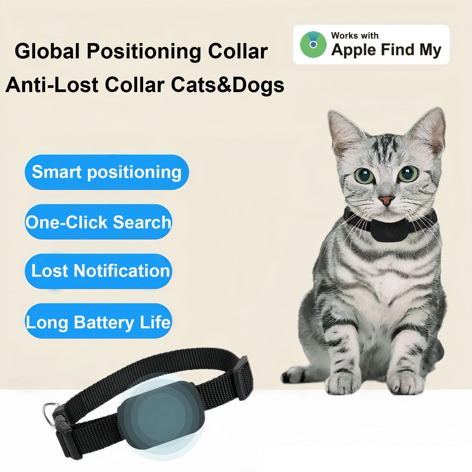 Dispositivo GPS for animali domestici senza abbonamento: aggiornamenti sulla posizione in tempo reale, compatibile con Trova il mio, medaglietta compatta for piccoli animali, localizzatore di oggetti