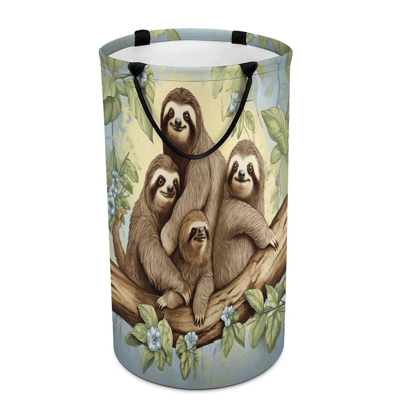 Sloth Family Laundry Basket Large Foldable Laundry Hamper with Handles Freestanding Collapsible Clothes Basket Waterproof Portable Dirty Clothes Hamper for Bathroom 86L