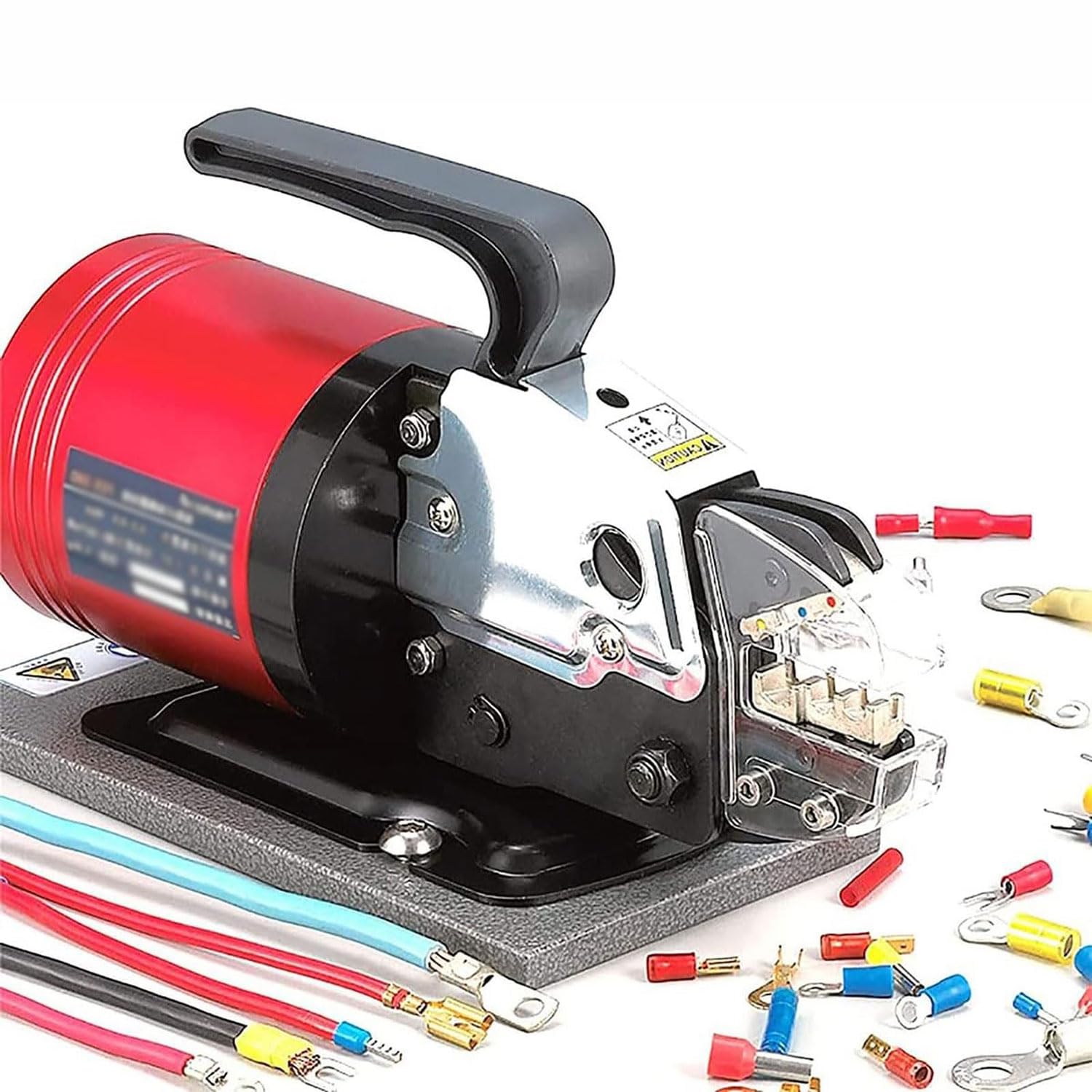 FHRKA Pneumatic Wire Terminal Crimping Machine,1.3T 0.5-0.8MPa Air Powered Crimping Tool with 4 Die Sets Wire Stripper and Pedal