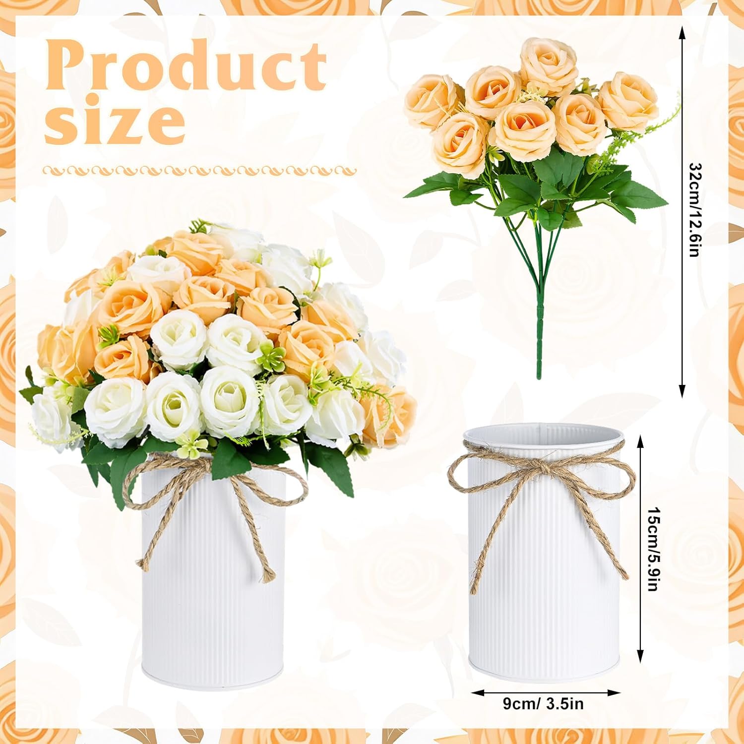 6 Set Wedding Centerpieces for Tables 12 Pcs Champagne and White Silk Rose Centerpiece Table Decorations with 6 Pcs 6 Inch Galvanized Vases for Bridal Shower Home Office Farmhouse Floral Arrangements - Image 2