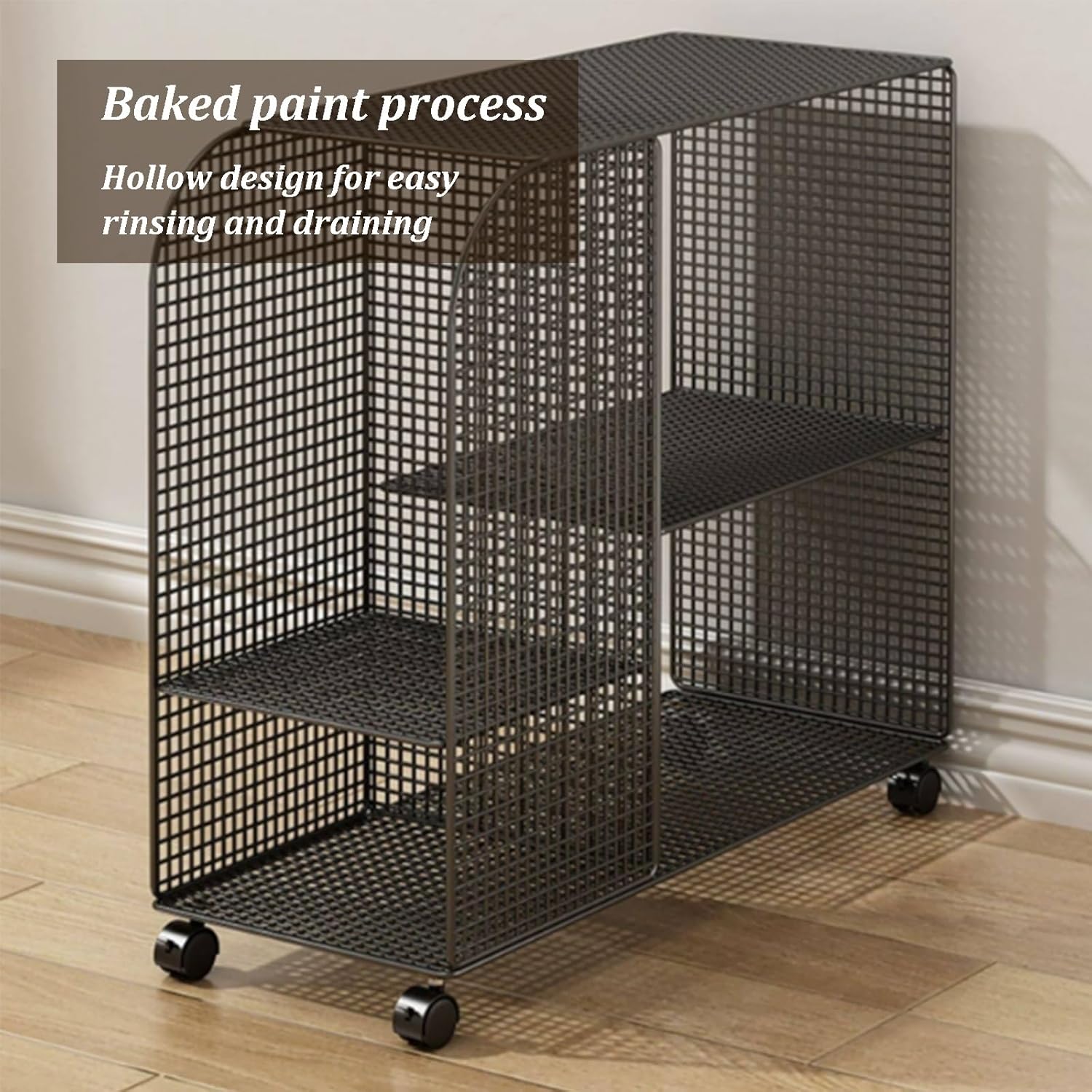 Rolling Book Cart, 3-Layer Metal Multfunctional Bookcase with Wheels, Baking Paint Process, Space-Saving Under The Table Storage Rack for Bedroom Study Office School(Gold)