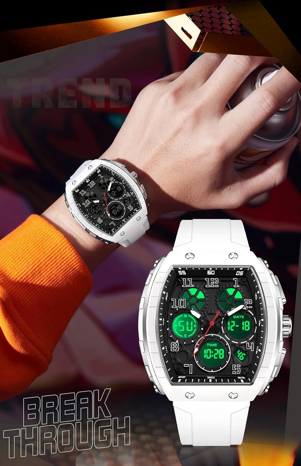 MINILUJIA Men Watch Unique Multifunction Waterproof Wristwatch Digital Analog Dual Time Display Chronograph 5ATM Waterproof Luminous Silicon Strap Multifunction Sport Watches Cool Design - Image 5