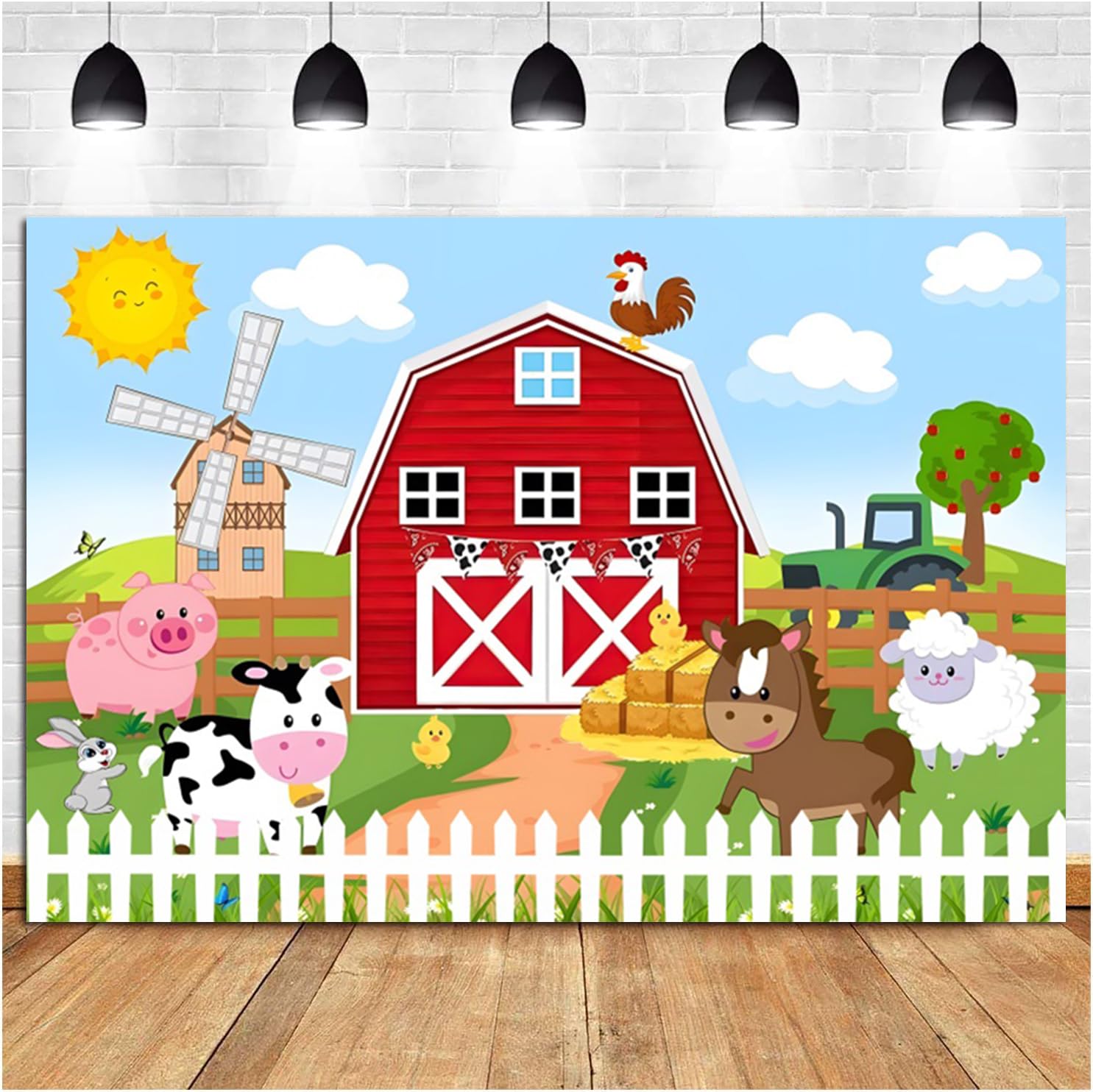 9x6ft Farm Backdrop Red Barn Farmhouse Animals Photography Background Birthday Baby Shower Kids Themed Party Banner Decorations Supplies Photo Booth