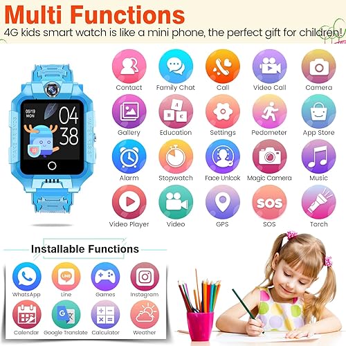 Miniatura 6 de Reloj inteligente 4G para niños, resistente al agua, con cámara, SOS, GPS, videollamadas, WiFi, pantalla táctil, reloj de pulsera para niños de 3 a
