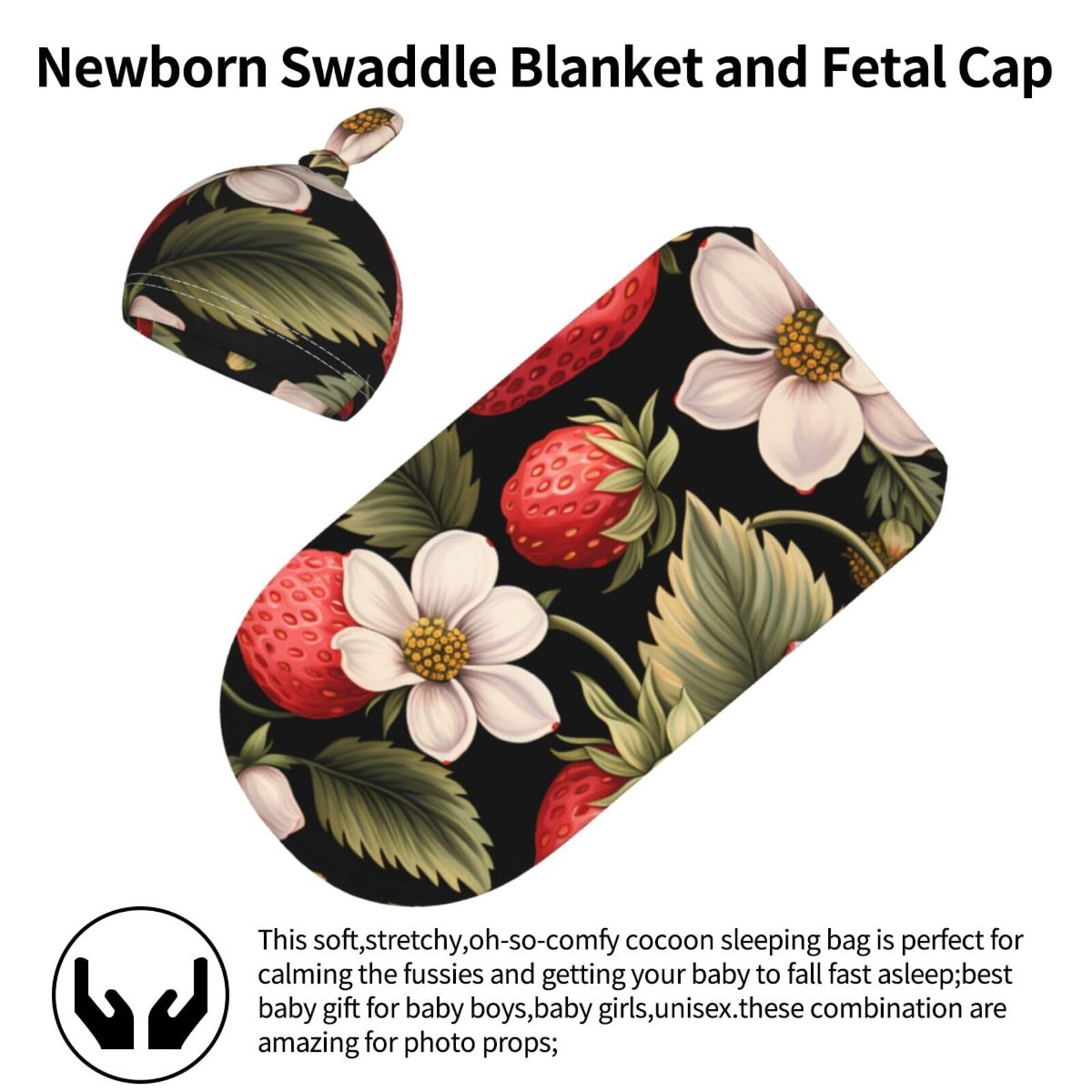 3d fragola Swaddle coperta e cappello set per neonati avvolgente accogliente per neonati bambino comfort 29x53 cm