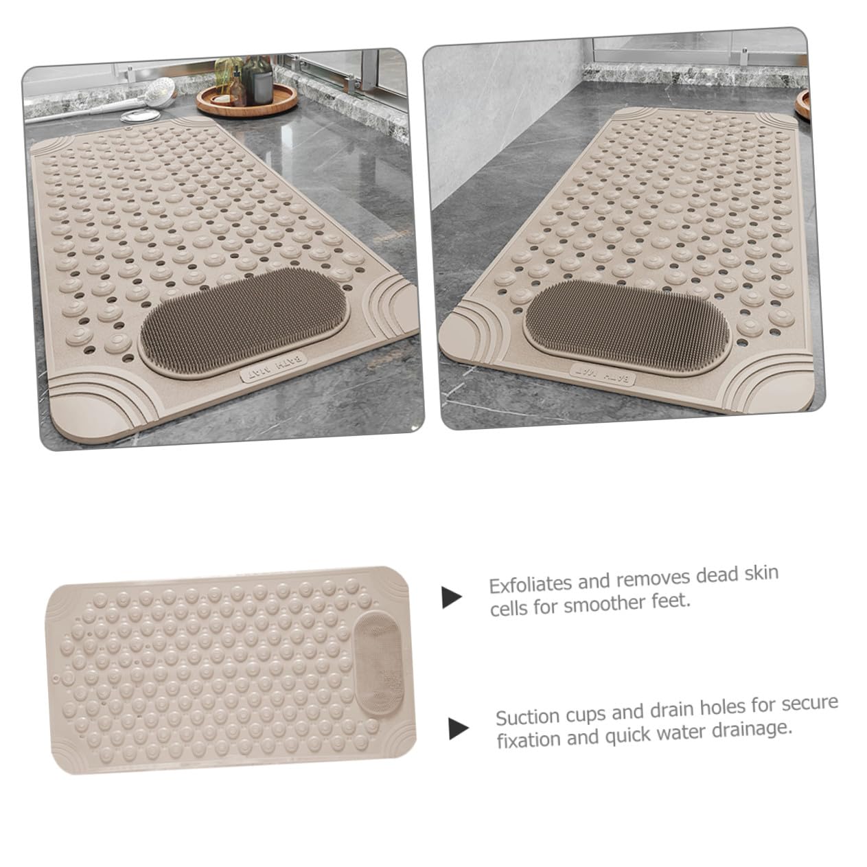 Alfombrilla Antideslizante con Ventosas de PVC, Resistente al Desgaste y Masaje para Pies en Baño Beige para Ducha