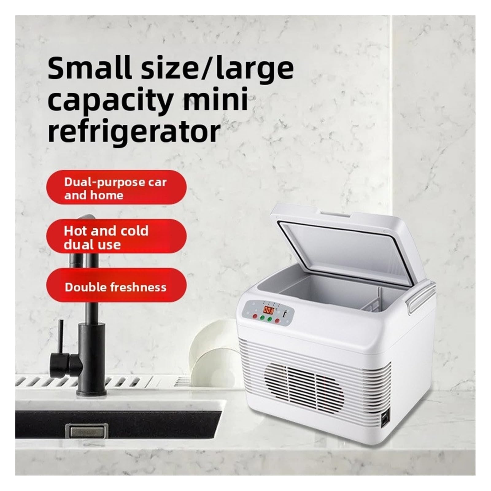 Refrigerador de Coche de 12 litros con Sistema Dual y Pantalla Digital, USB, for Cargar teléfonos móviles, minicontenedor de calefacción for Coche de Doble propósito.(For Car)